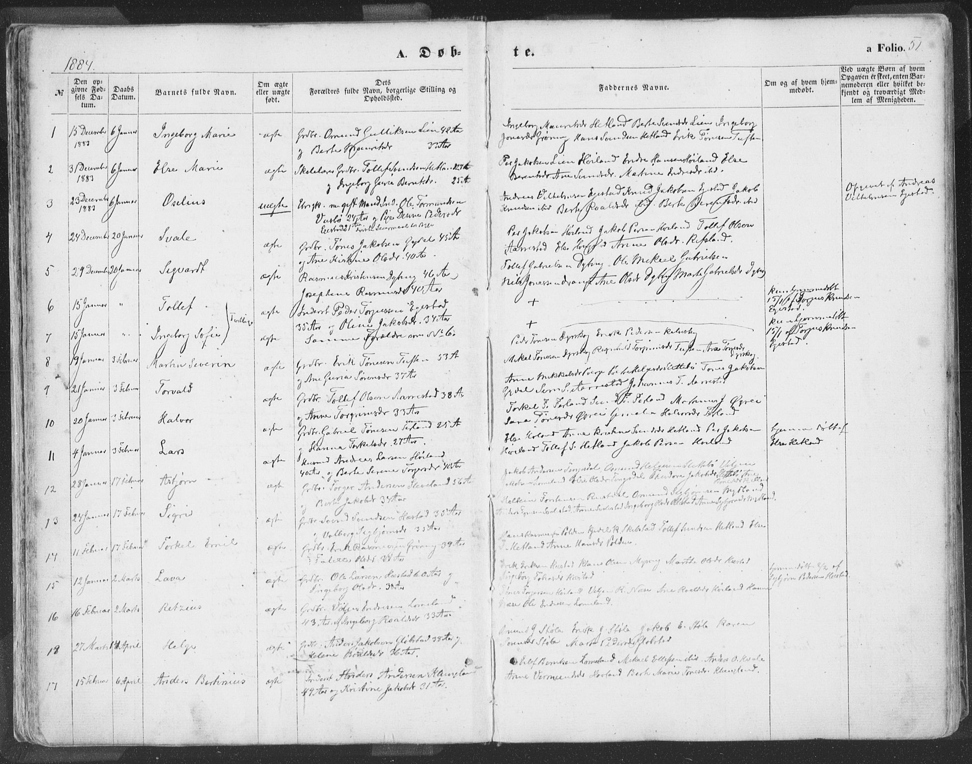 Helleland sokneprestkontor, SAST/A-101810: Parish register (official) no. A 7.1, 1863-1886, p. 51