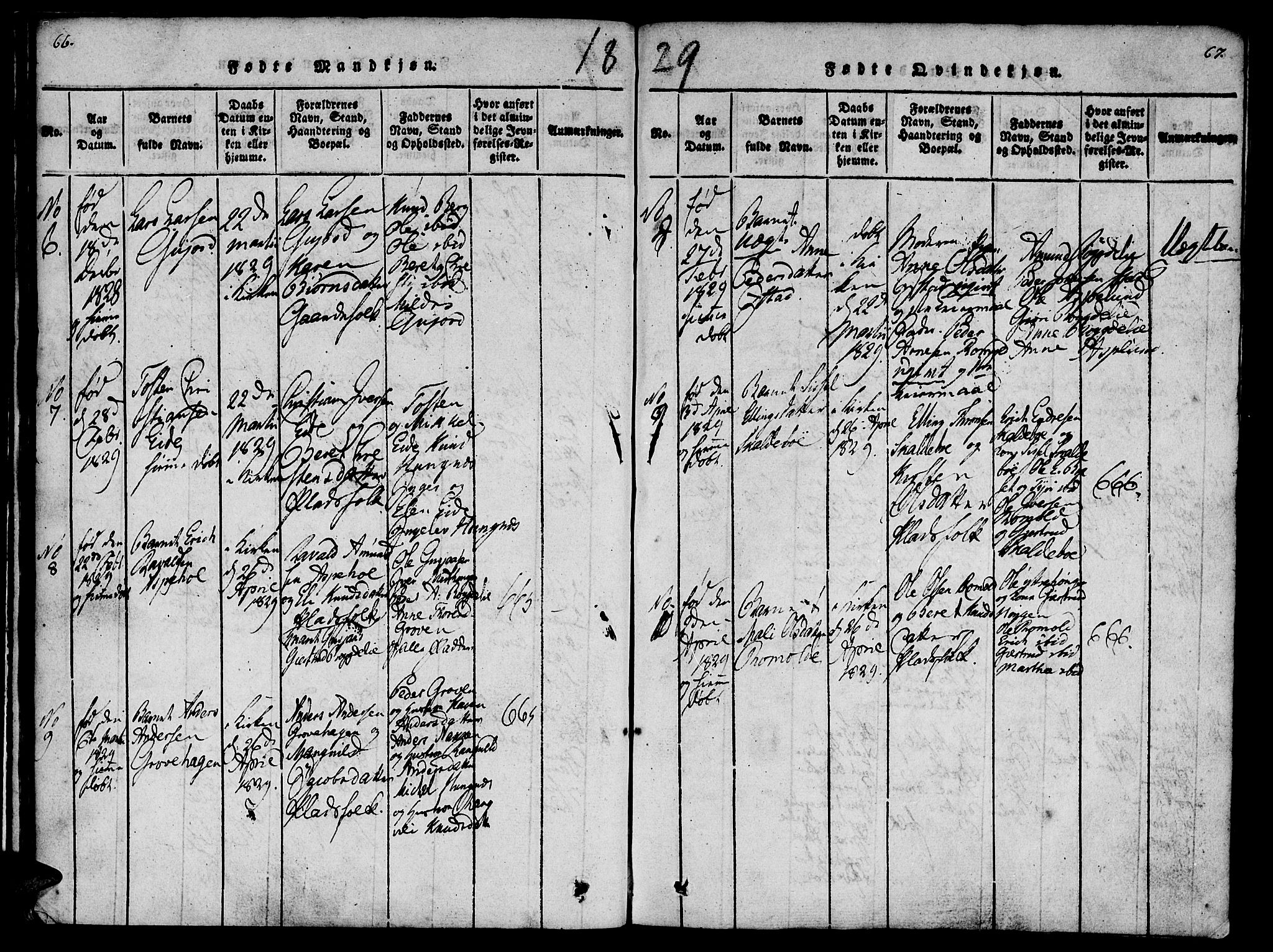Ministerialprotokoller, klokkerbøker og fødselsregistre - Møre og Romsdal, SAT/A-1454/557/L0679: Parish register (official) no. 557A01, 1818-1843, p. 66-67