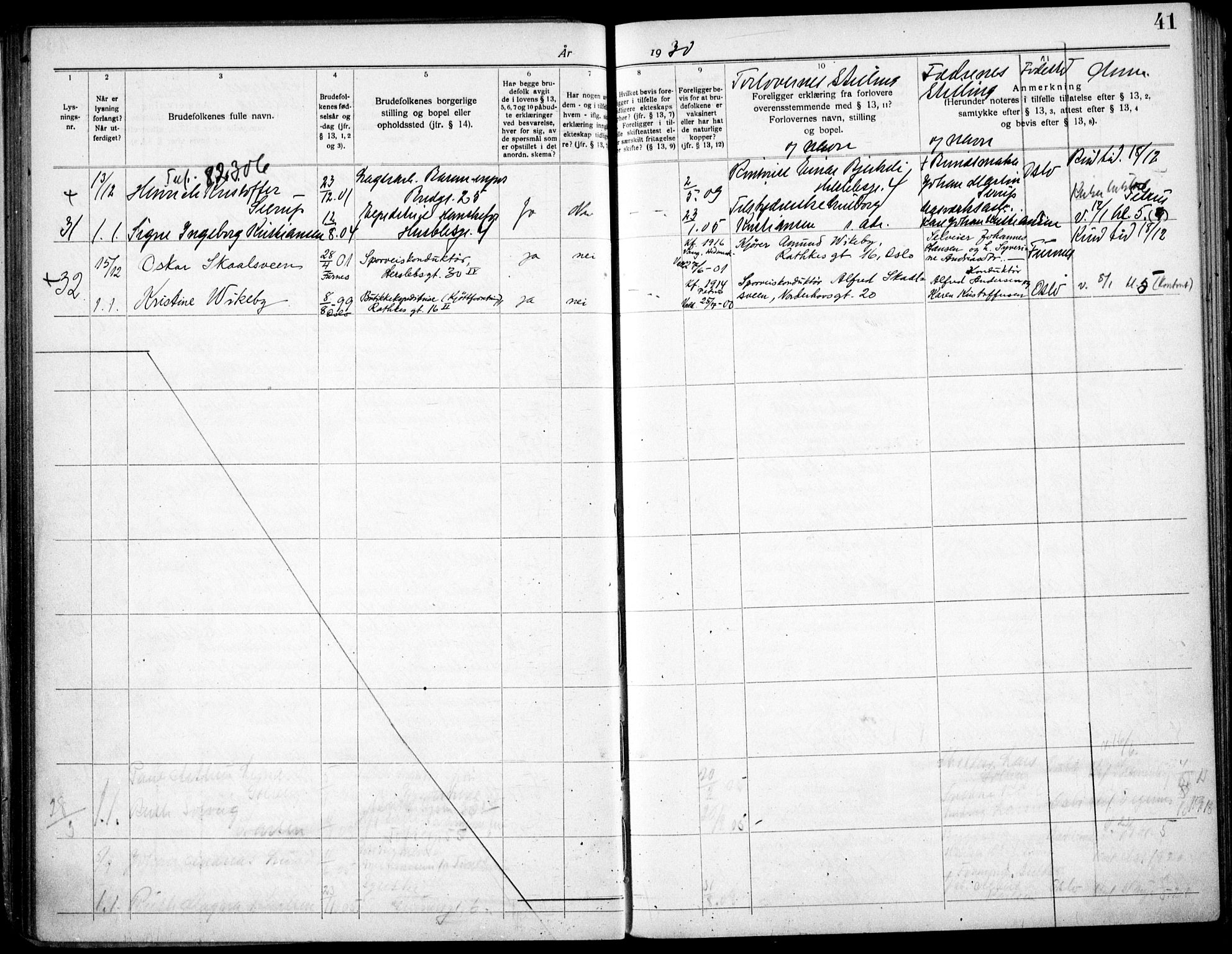 Matteus prestekontor Kirkebøker, SAO/A-10870/H/Ha/L0001: Banns register no. 1, 1919-1937, p. 41