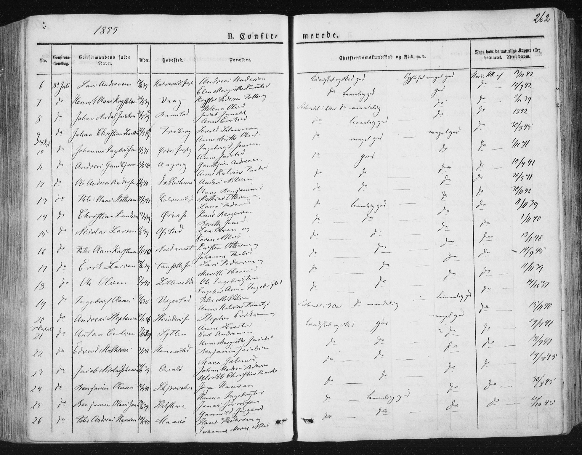 Ministerialprotokoller, klokkerbøker og fødselsregistre - Nord-Trøndelag, SAT/A-1458/784/L0669: Parish register (official) no. 784A04, 1829-1859, p. 262