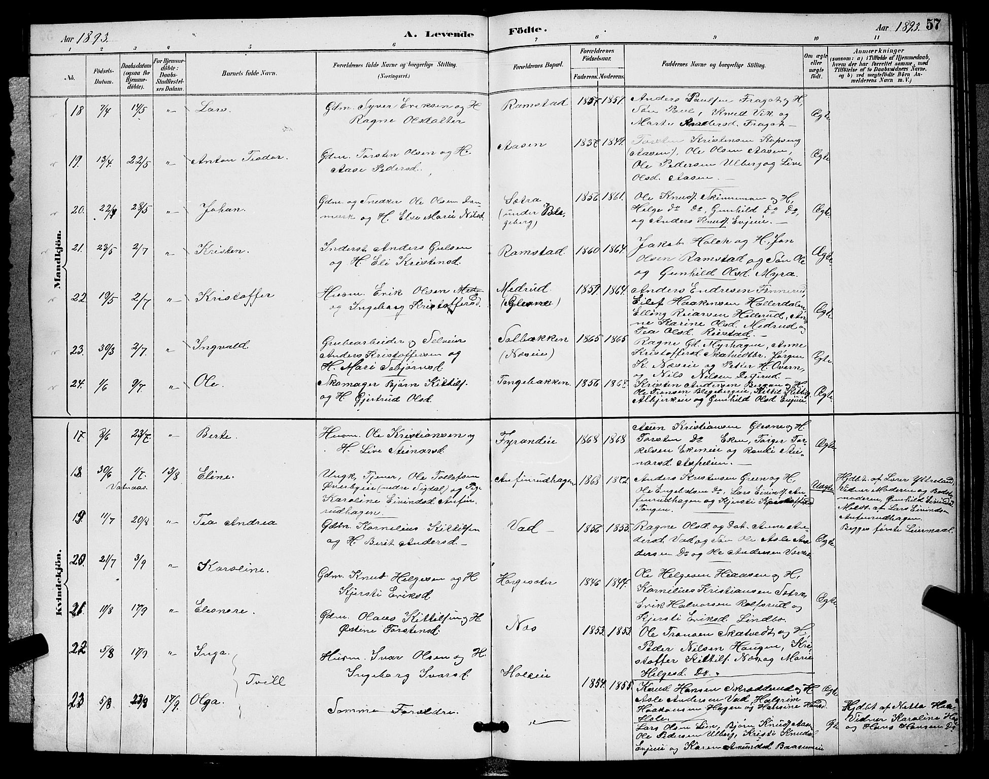 Sigdal kirkebøker, AV/SAKO-A-245/G/Ga/L0005: Parish register (copy) no. I 5, 1886-1900, p. 57