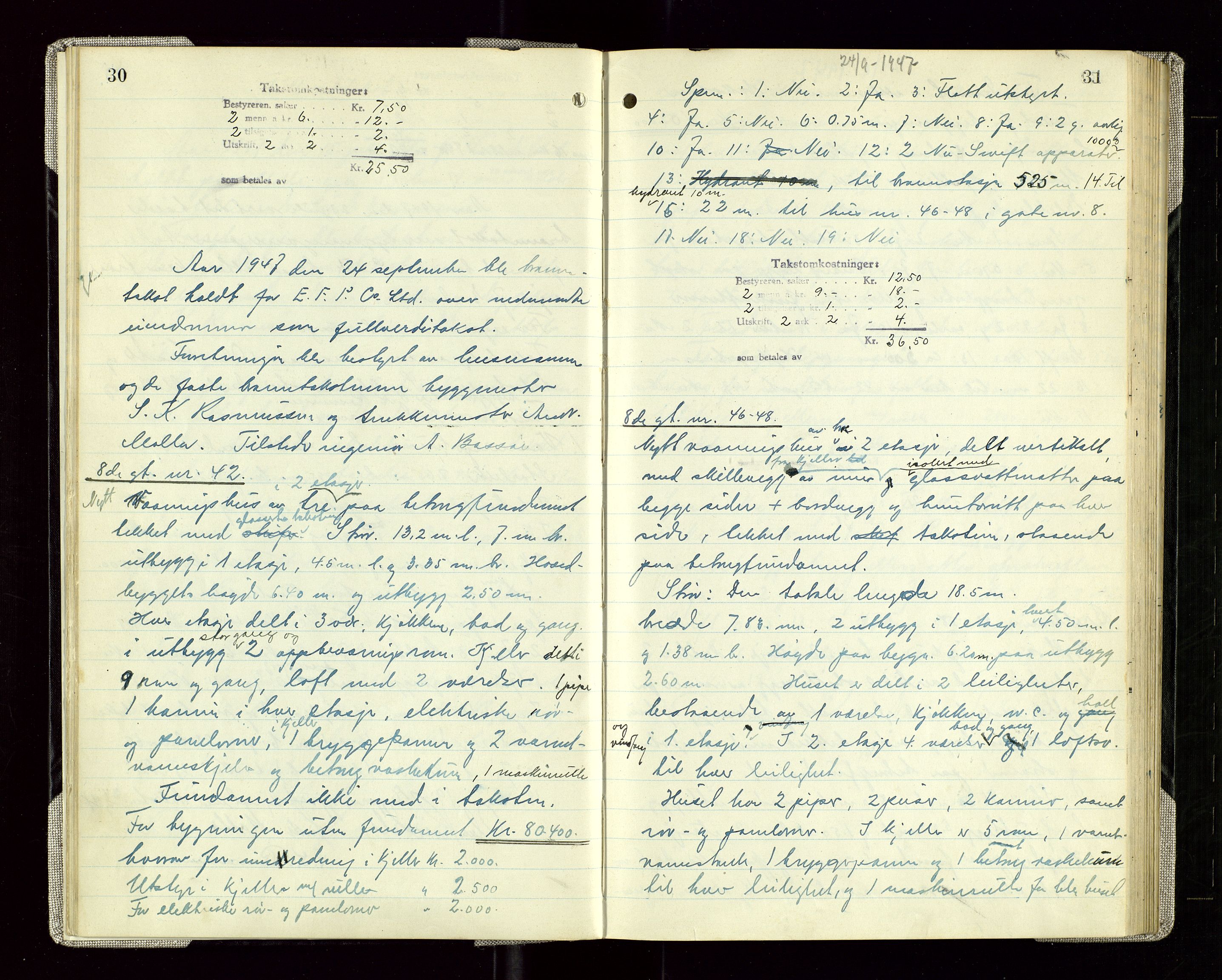 Sauda lensmannskontor, AV/SAST-A-100177/Goa/L0005: "Branntakstprotokoll for Sauda lensmannsdistrikt", 1946-1955, p. 30-31