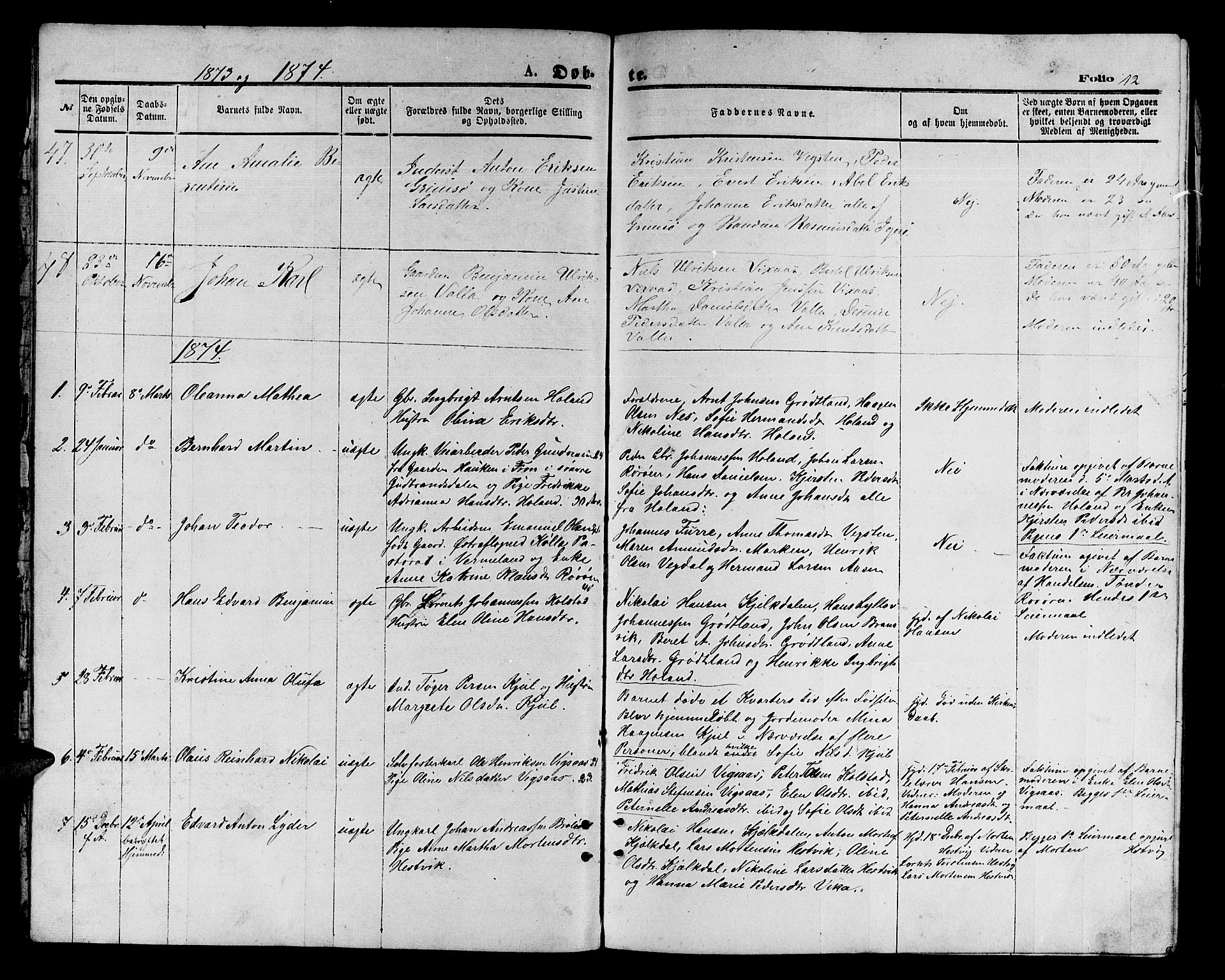 Ministerialprotokoller, klokkerbøker og fødselsregistre - Nordland, AV/SAT-A-1459/816/L0252: Parish register (copy) no. 816C02, 1871-1885, p. 12