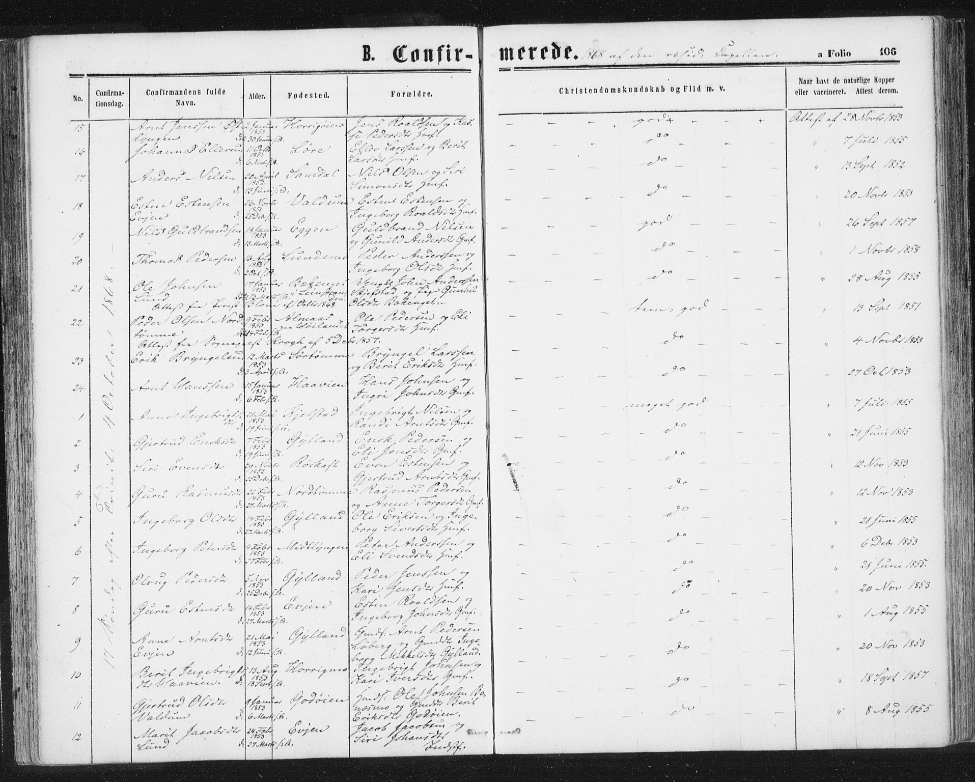 Ministerialprotokoller, klokkerbøker og fødselsregistre - Sør-Trøndelag, SAT/A-1456/692/L1104: Parish register (official) no. 692A04, 1862-1878, p. 106
