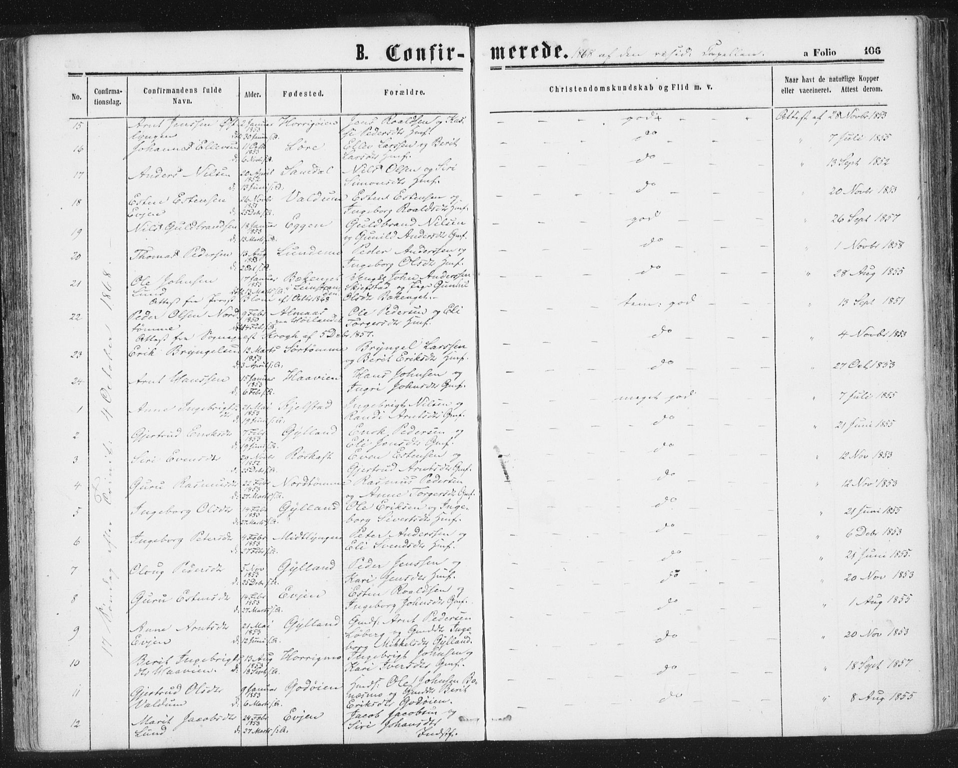 Ministerialprotokoller, klokkerbøker og fødselsregistre - Sør-Trøndelag, AV/SAT-A-1456/692/L1104: Parish register (official) no. 692A04, 1862-1878, p. 106