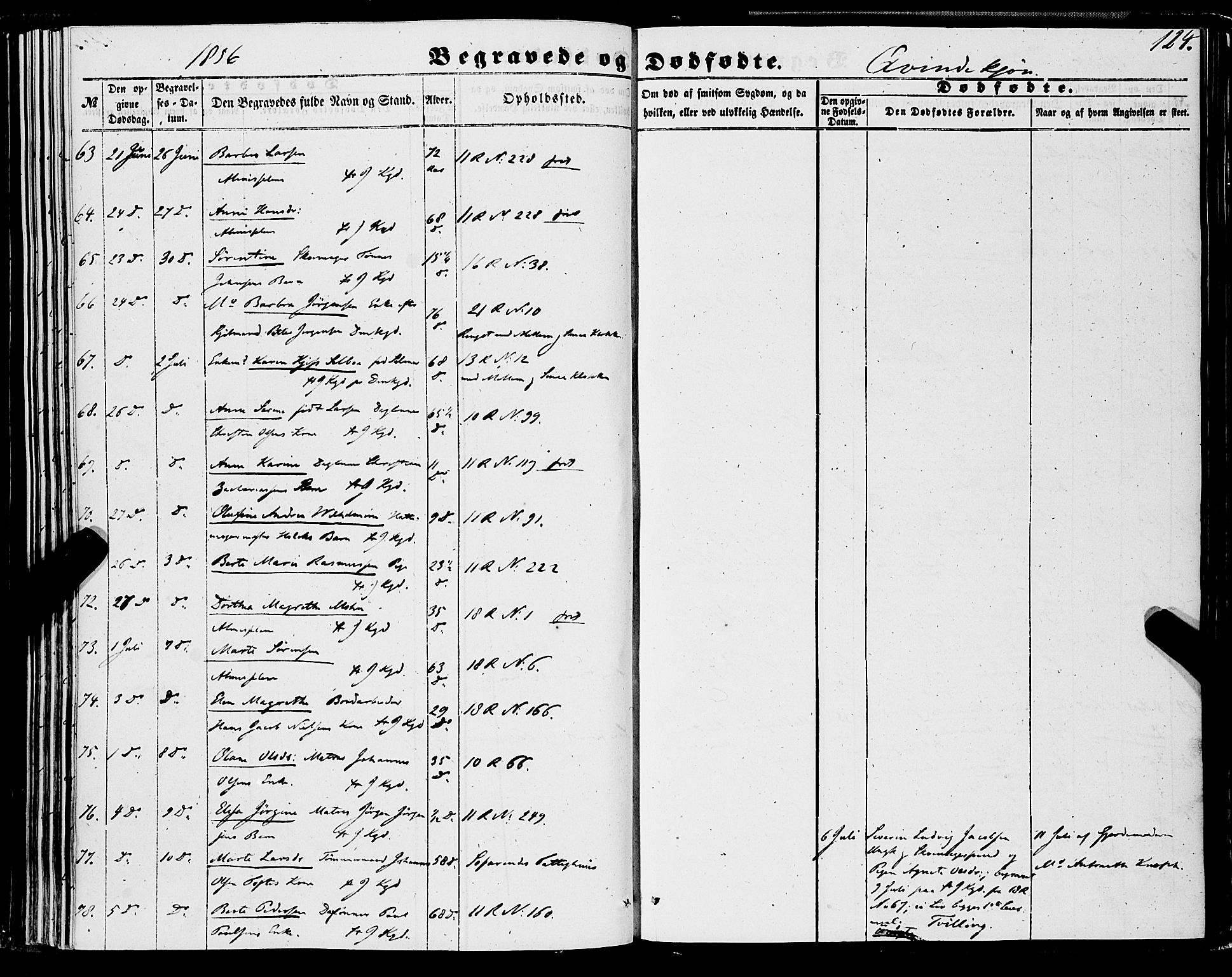 Domkirken sokneprestembete, AV/SAB-A-74801/H/Haa/L0041: Parish register (official) no. E 2, 1853-1863, p. 124