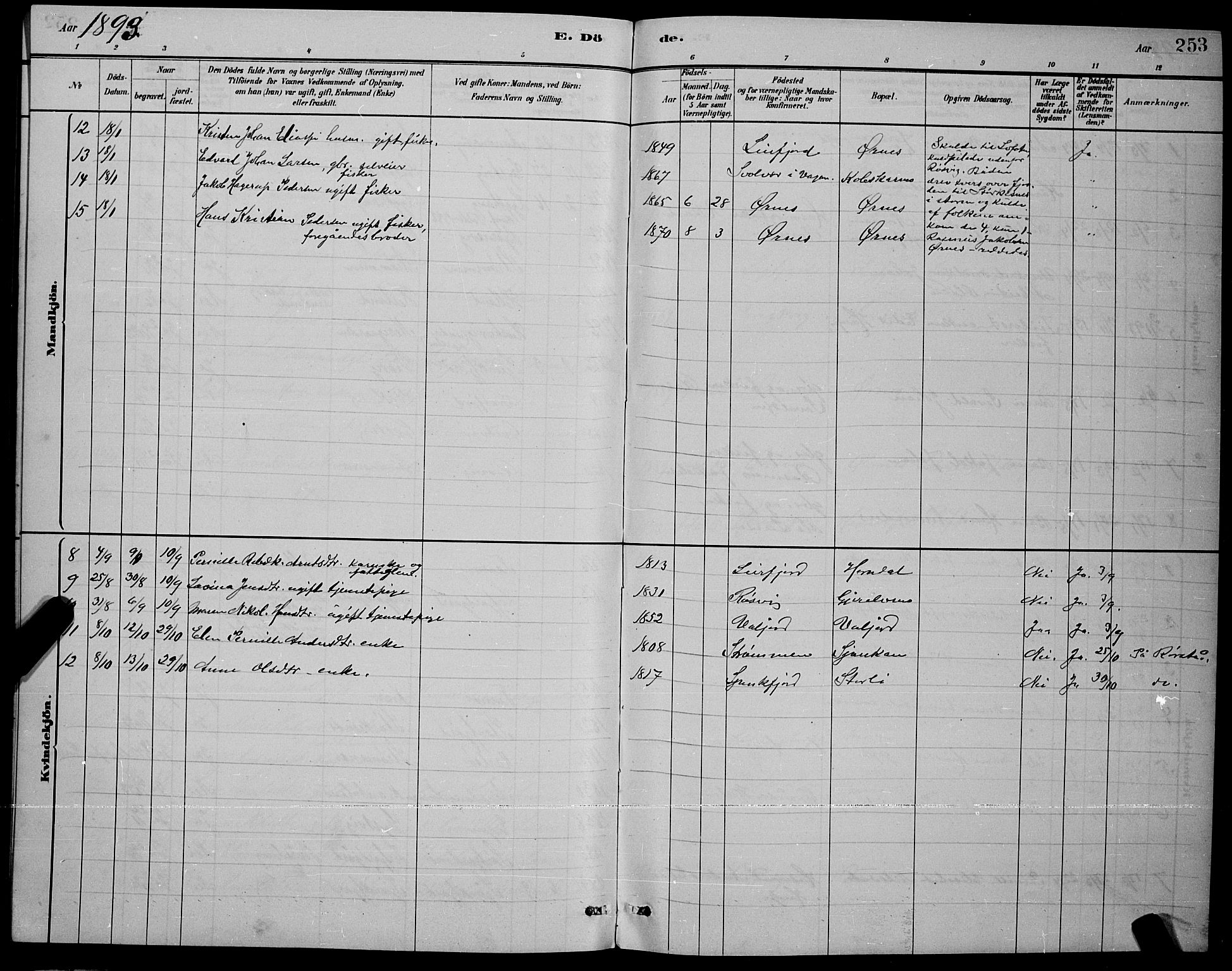 Ministerialprotokoller, klokkerbøker og fødselsregistre - Nordland, SAT/A-1459/853/L0772: Parish register (official) no. 853A11, 1881-1900, p. 253