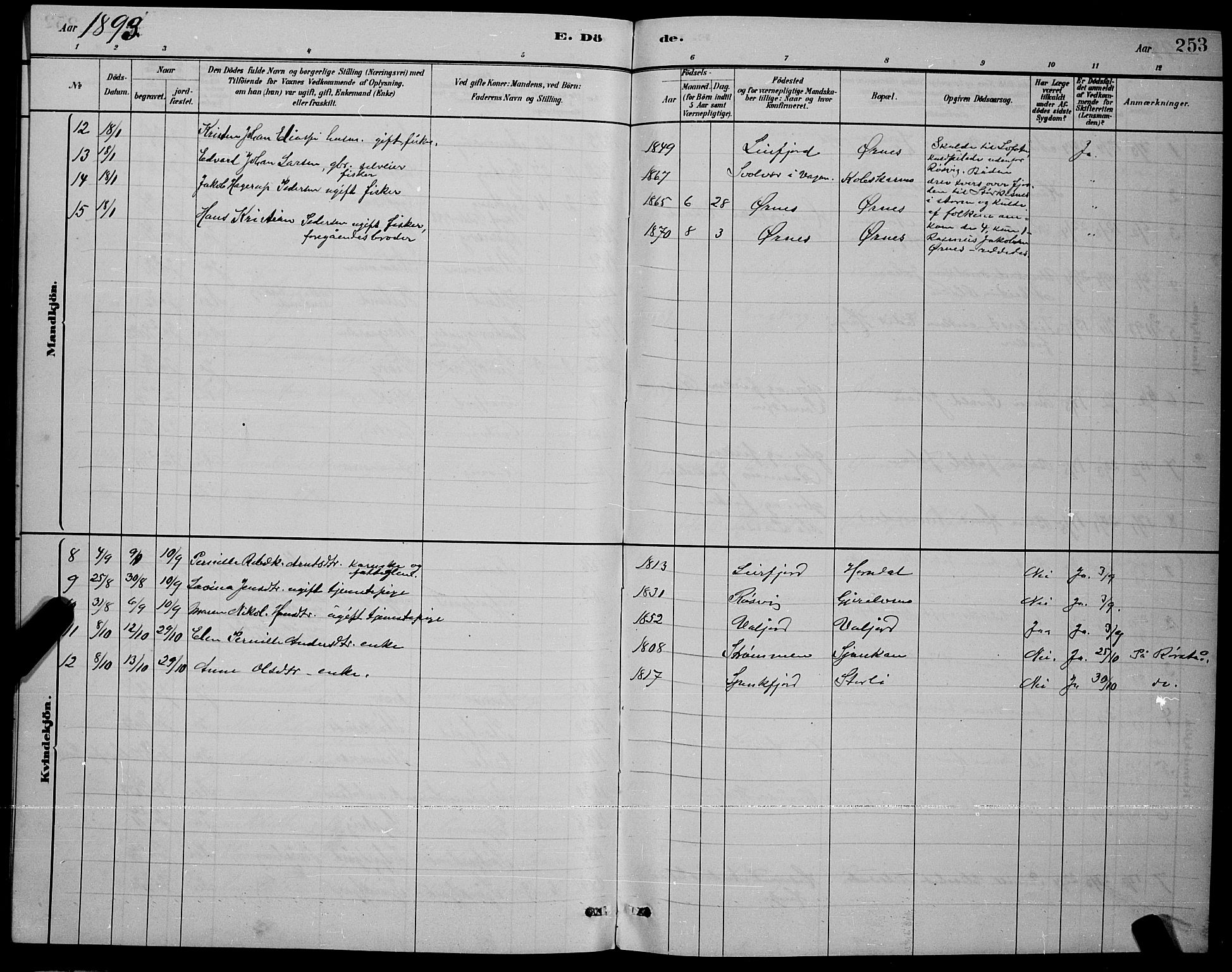 Ministerialprotokoller, klokkerbøker og fødselsregistre - Nordland, AV/SAT-A-1459/853/L0772: Parish register (official) no. 853A11, 1881-1900, p. 253