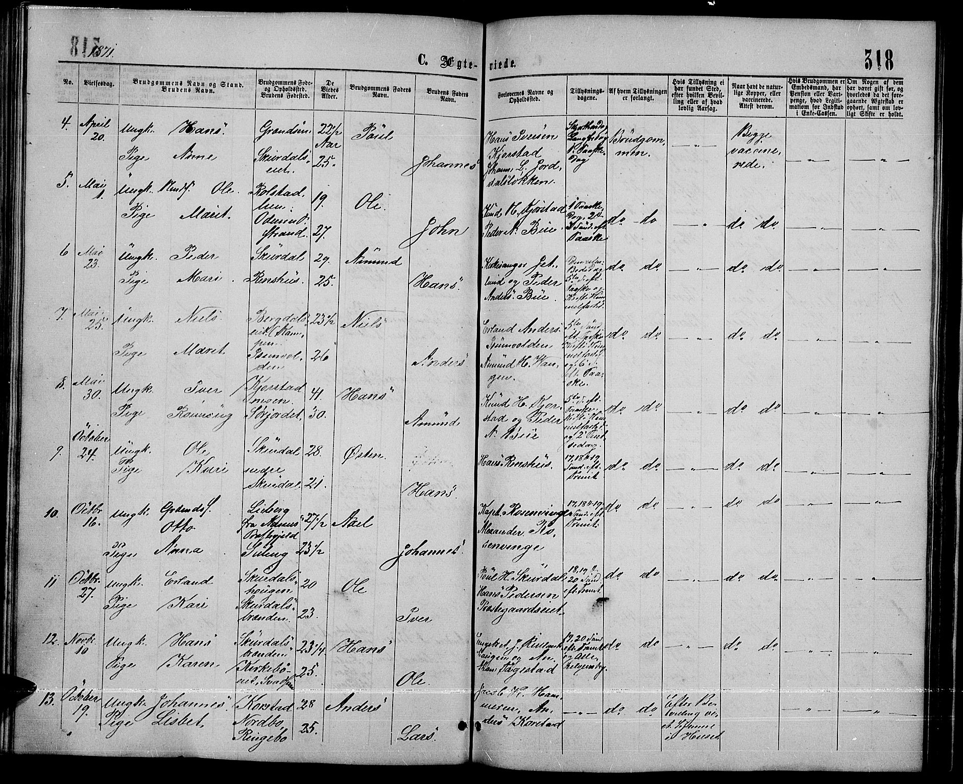 Sør-Fron prestekontor, SAH/PREST-010/H/Ha/Hab/L0002: Parish register (copy) no. 2, 1864-1883, p. 318