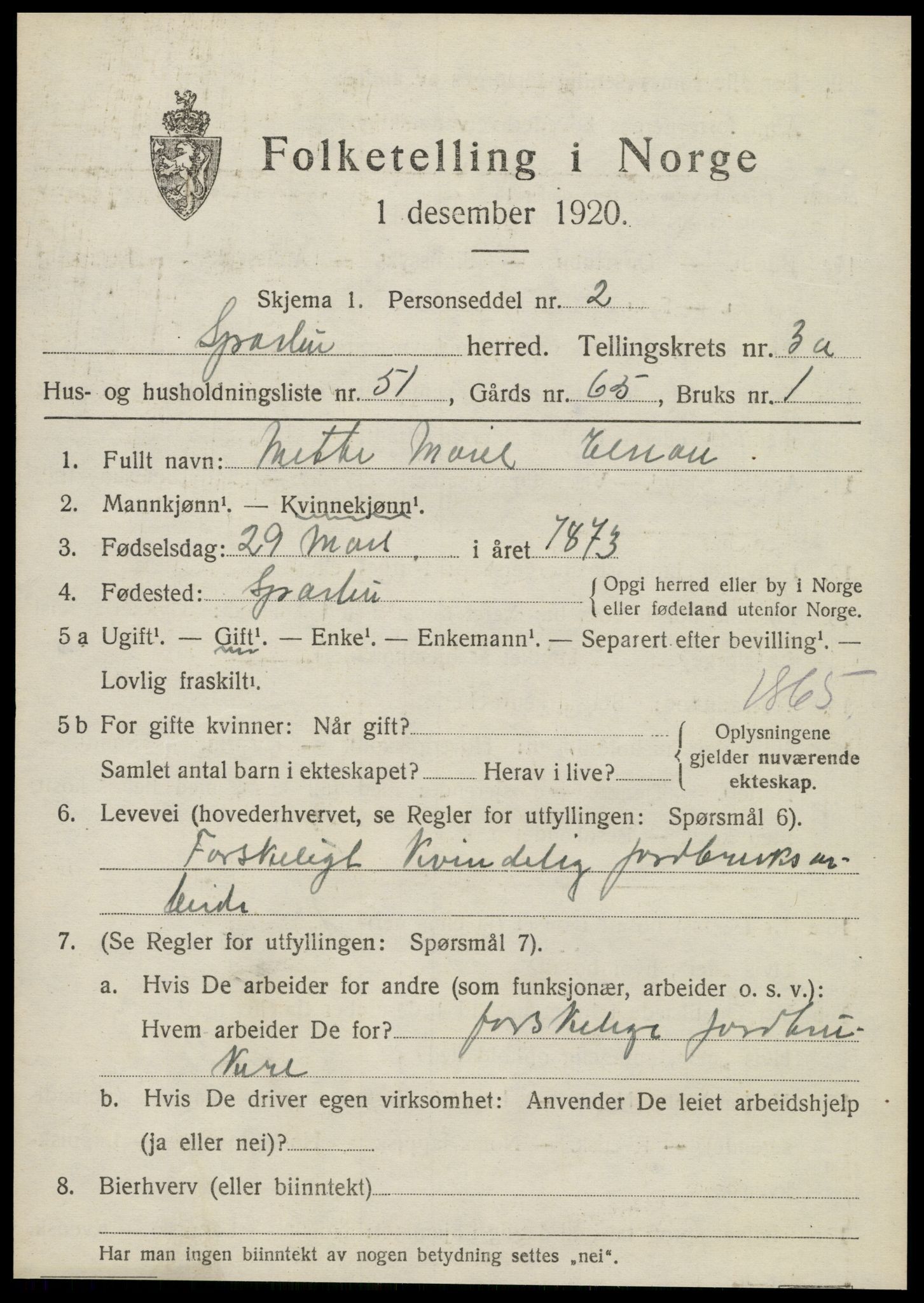 SAT, 1920 census for Sparbu, 1920, p. 4833