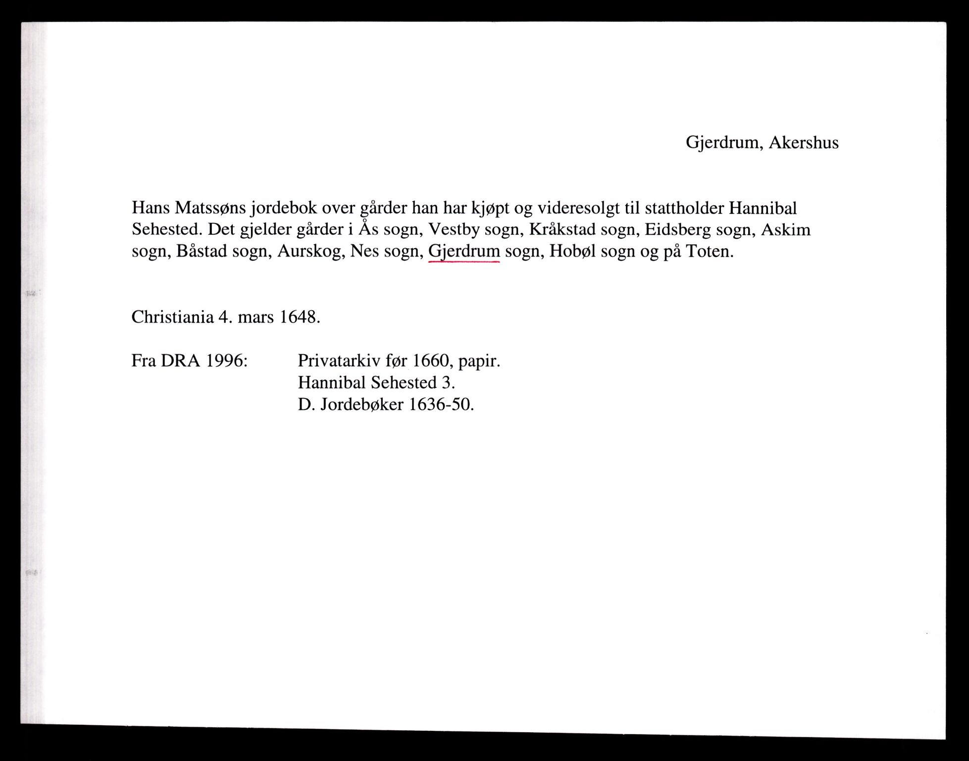 Riksarkivets diplomsamling, AV/RA-EA-5965/F35/F35e/L0006: Registreringssedler Akershus 2, 1400-1700, p. 549