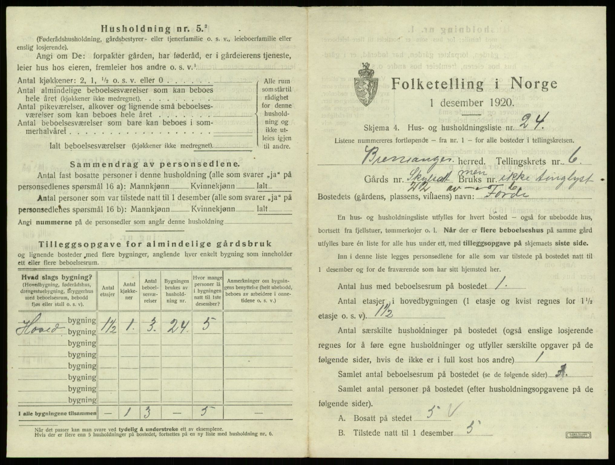 SAB, 1920 census for Bremanger, 1920, p. 556