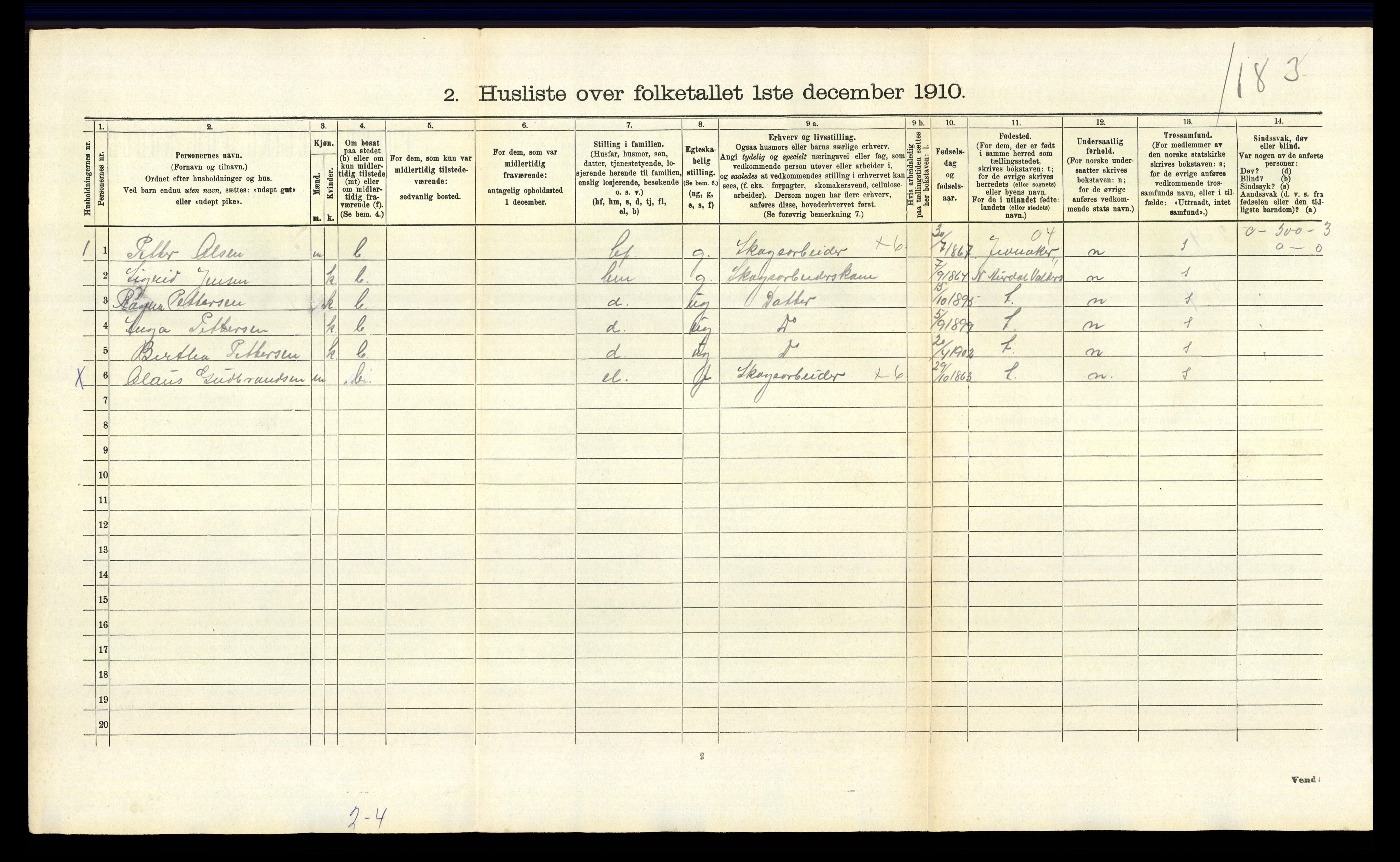 RA, 1910 census for Norderhov, 1910, p. 2581