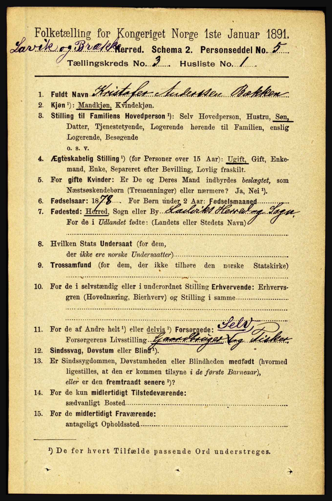 RA, 1891 census for 1415 Lavik og Brekke, 1891, p. 501