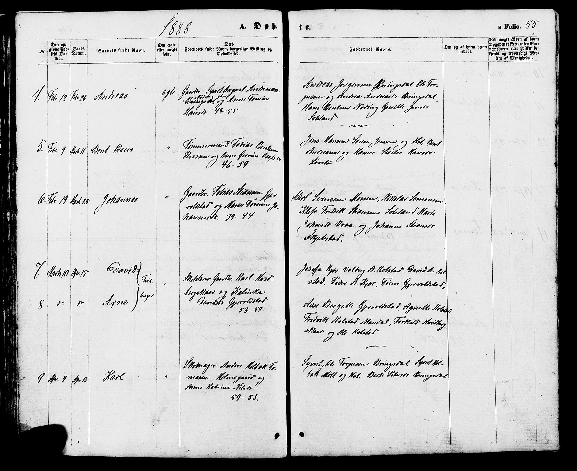 Holum sokneprestkontor, SAK/1111-0022/F/Fb/Fba/L0004: Parish register (copy) no. B 4, 1867-1890, p. 55