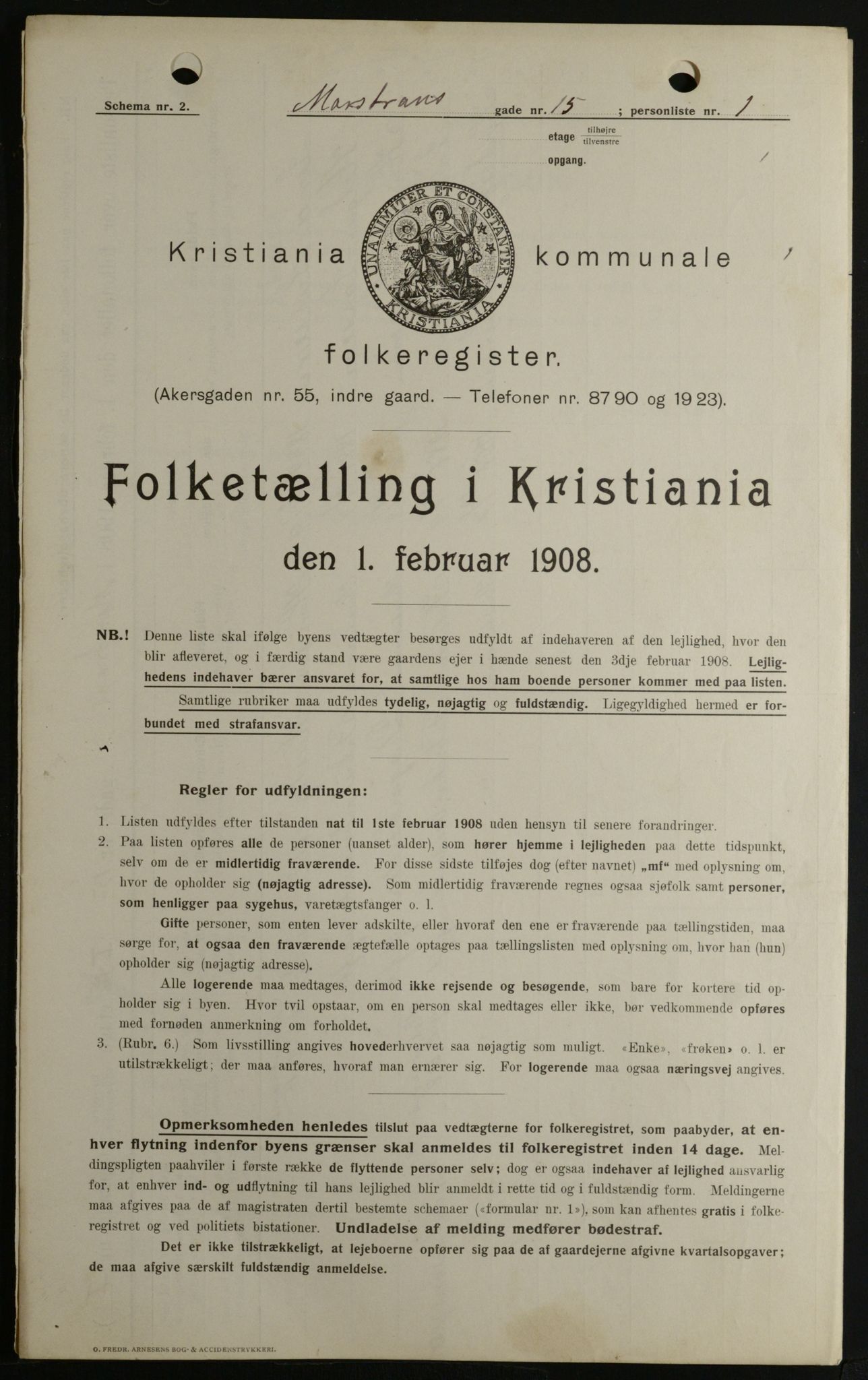 OBA, Municipal Census 1908 for Kristiania, 1908, p. 58081