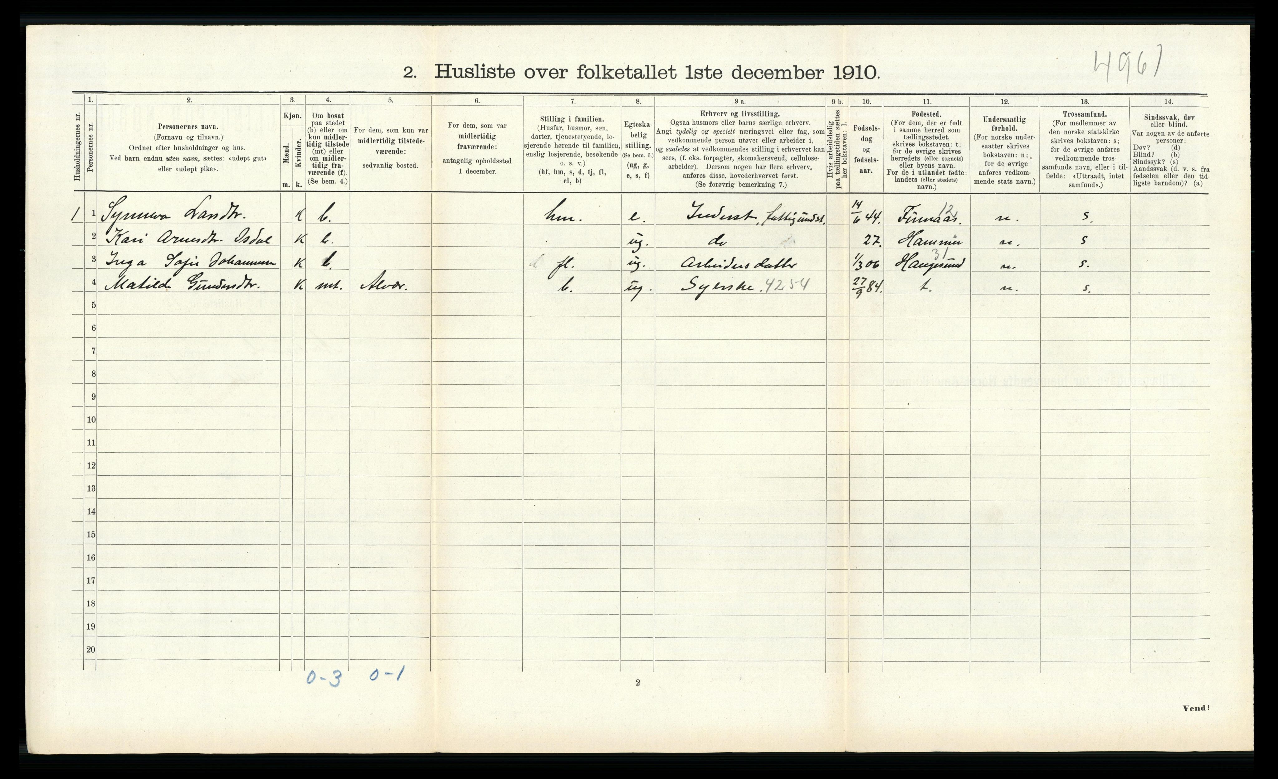 RA, 1910 census for Alversund, 1910, p. 593
