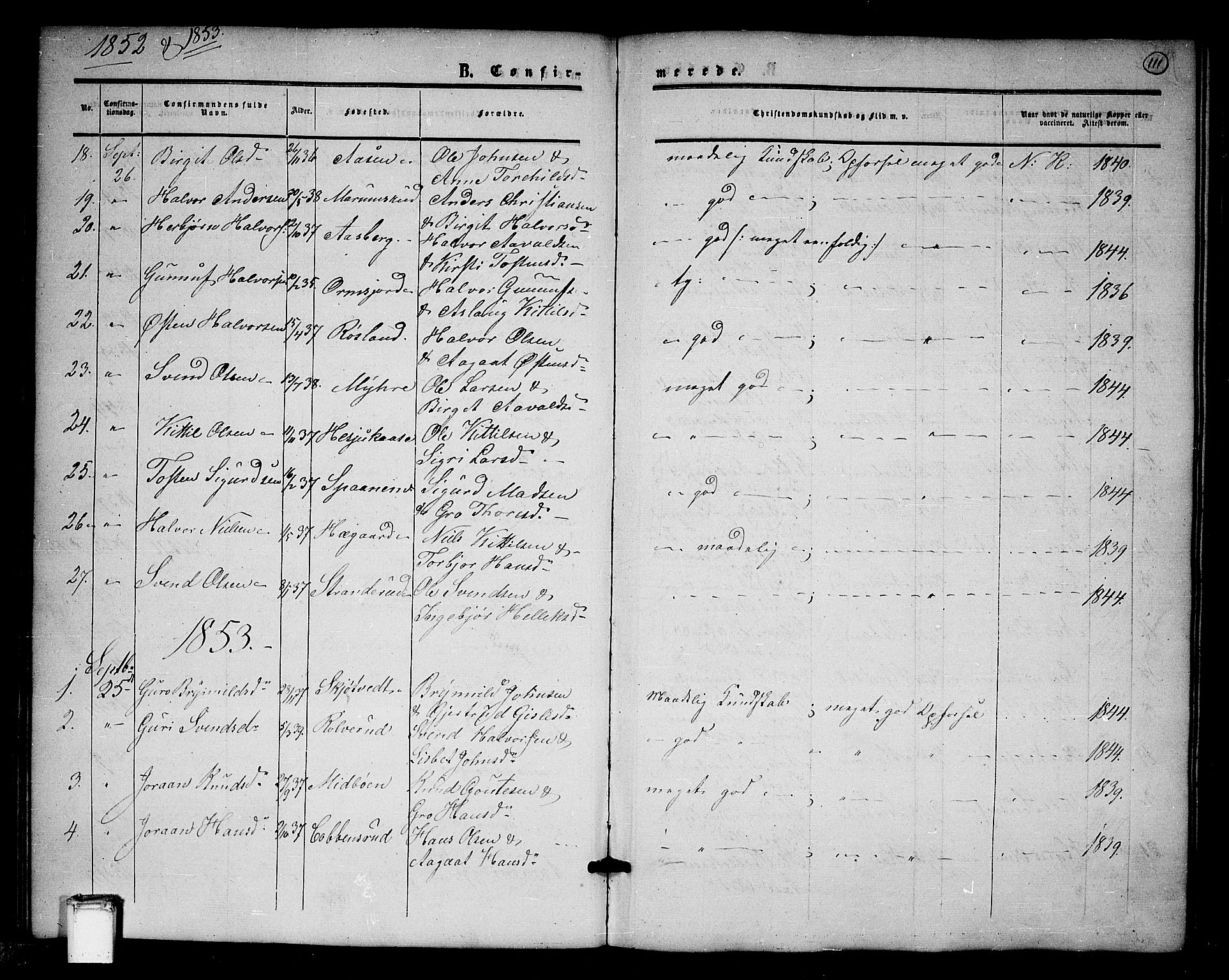 Tinn kirkebøker, SAKO/A-308/G/Ga/L0002: Parish register (copy) no. I 2, 1851-1883, p. 111