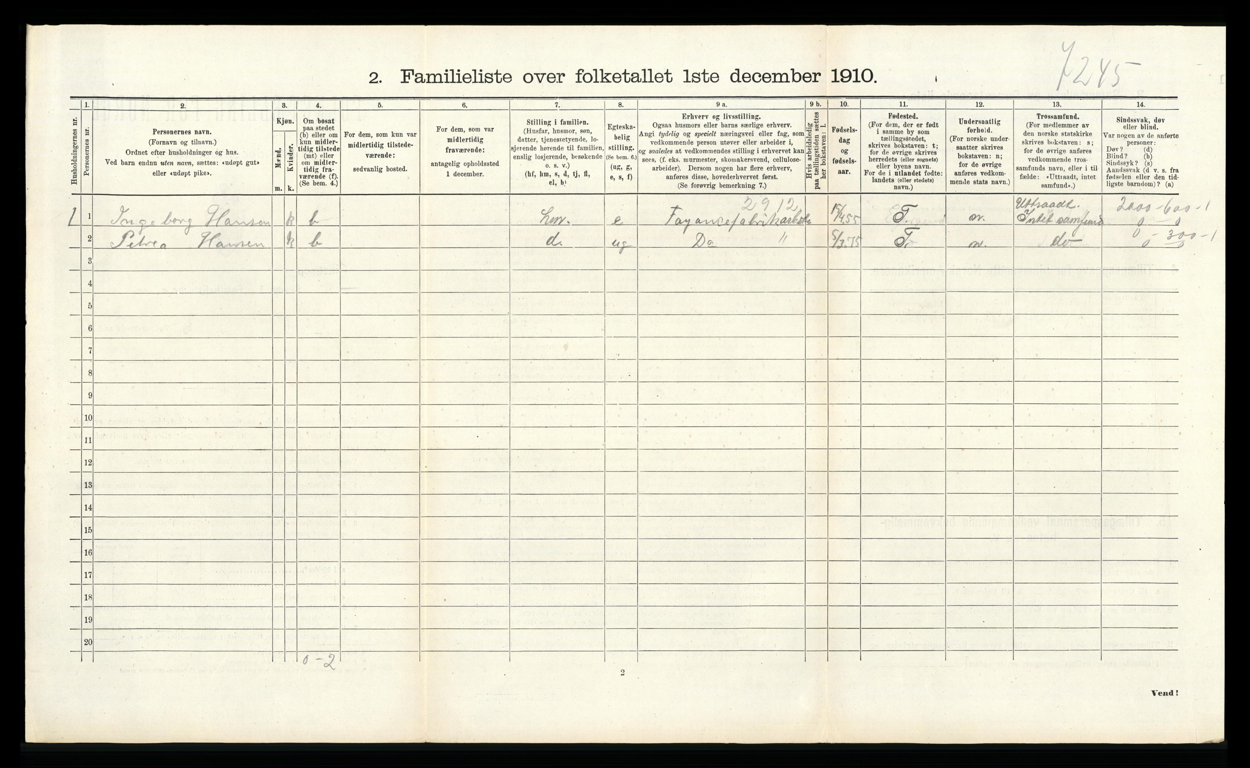 RA, 1910 census for Egersund, 1910, p. 1914