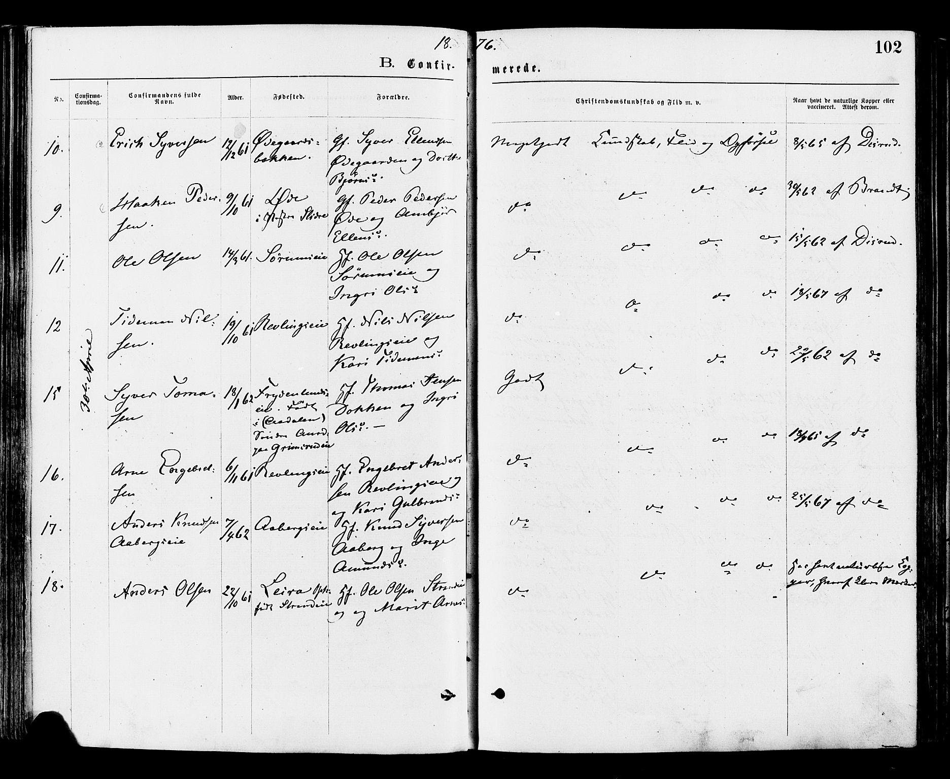 Nord-Aurdal prestekontor, SAH/PREST-132/H/Ha/Haa/L0009: Parish register (official) no. 9, 1876-1882, p. 102