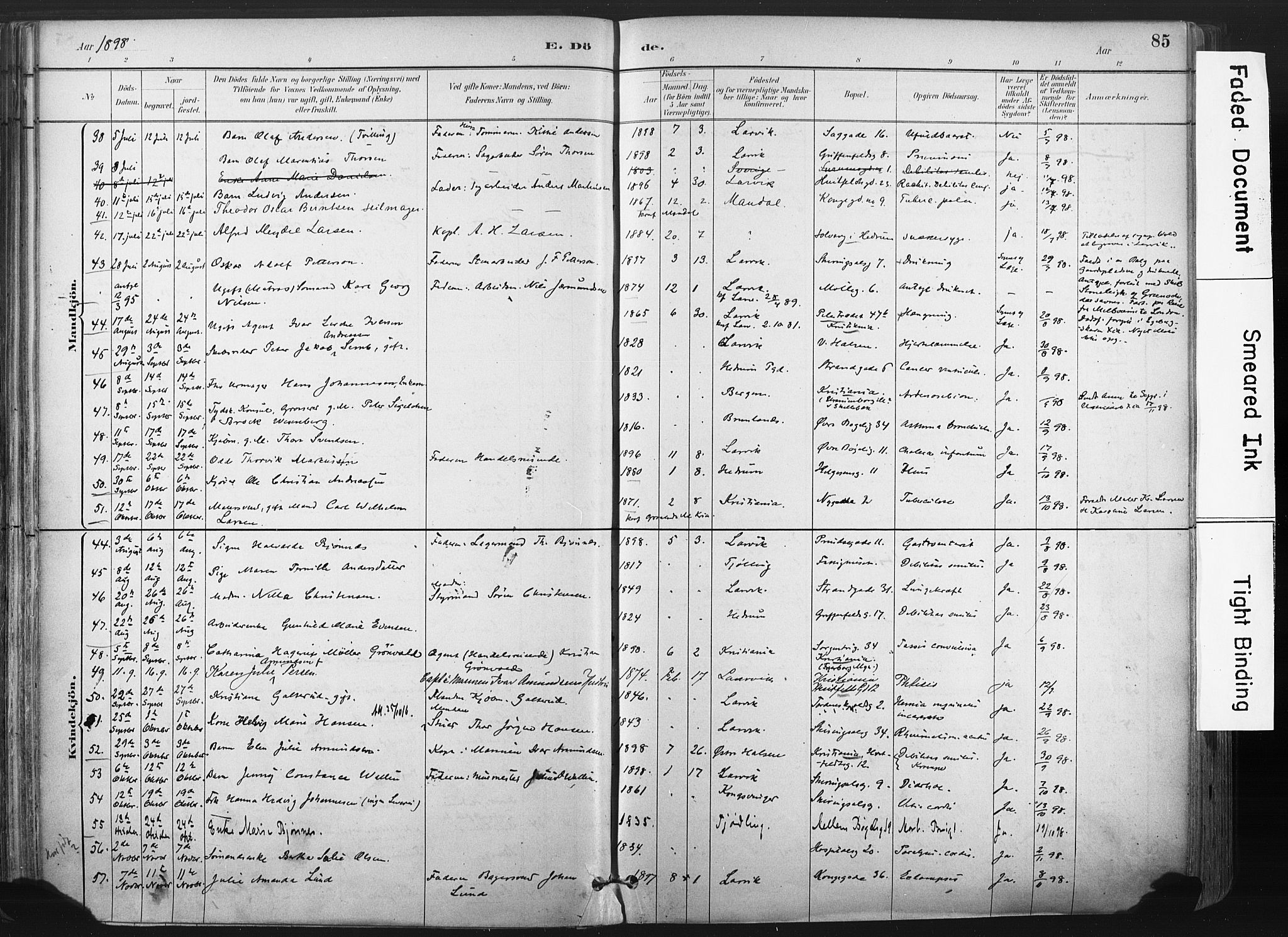 Larvik kirkebøker, AV/SAKO-A-352/F/Fa/L0010: Parish register (official) no. I 10, 1884-1910, p. 85