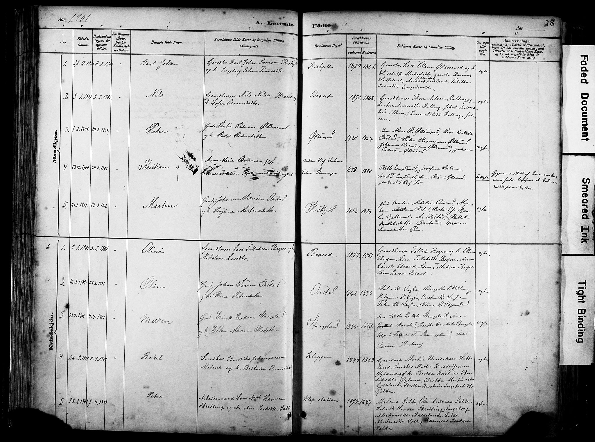 Klepp sokneprestkontor, SAST/A-101803/001/3/30BA/L0009: Parish register (official) no. A 7, 1886-1915, p. 78