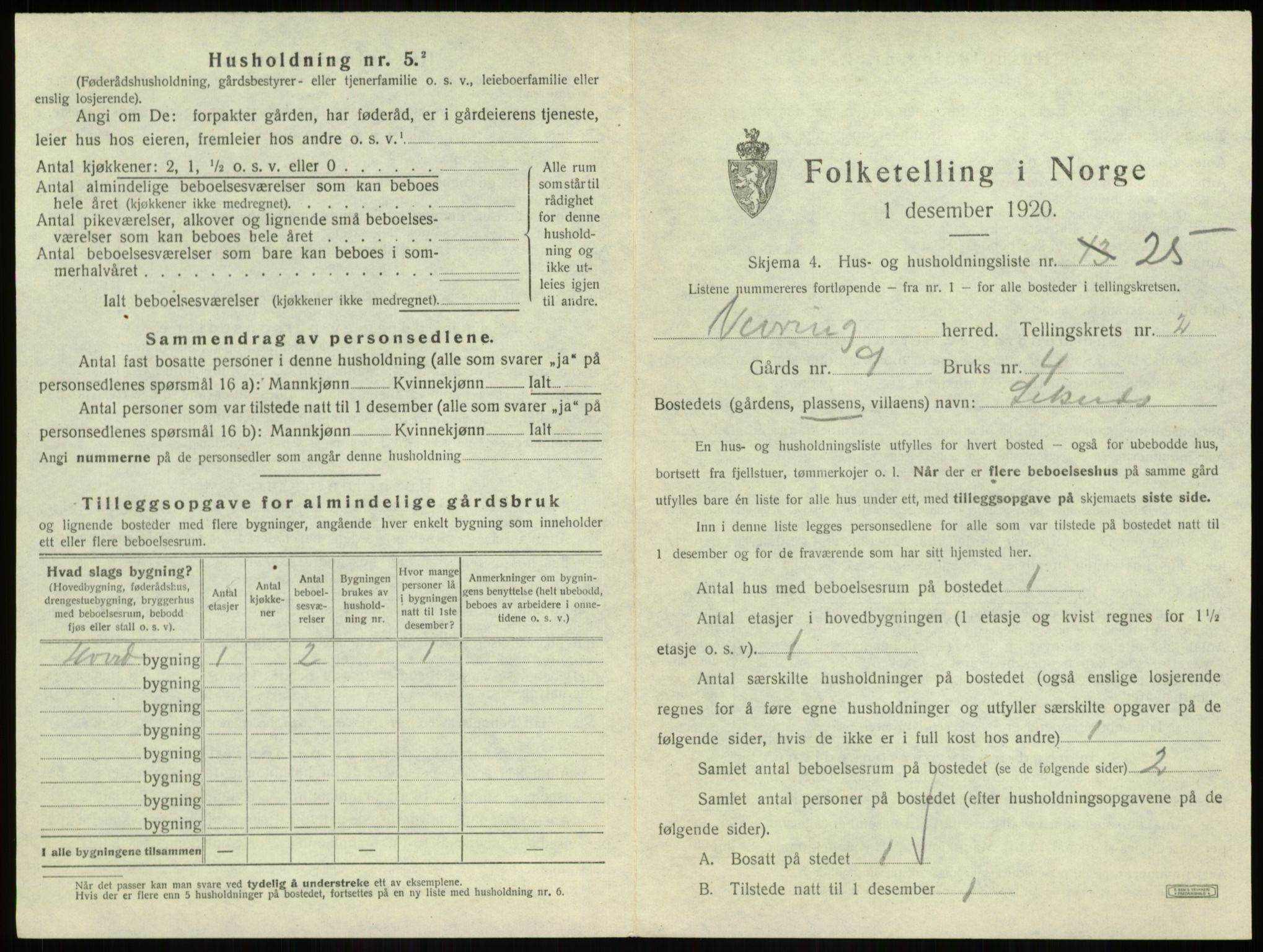 SAB, 1920 census for Vevring, 1920, p. 118