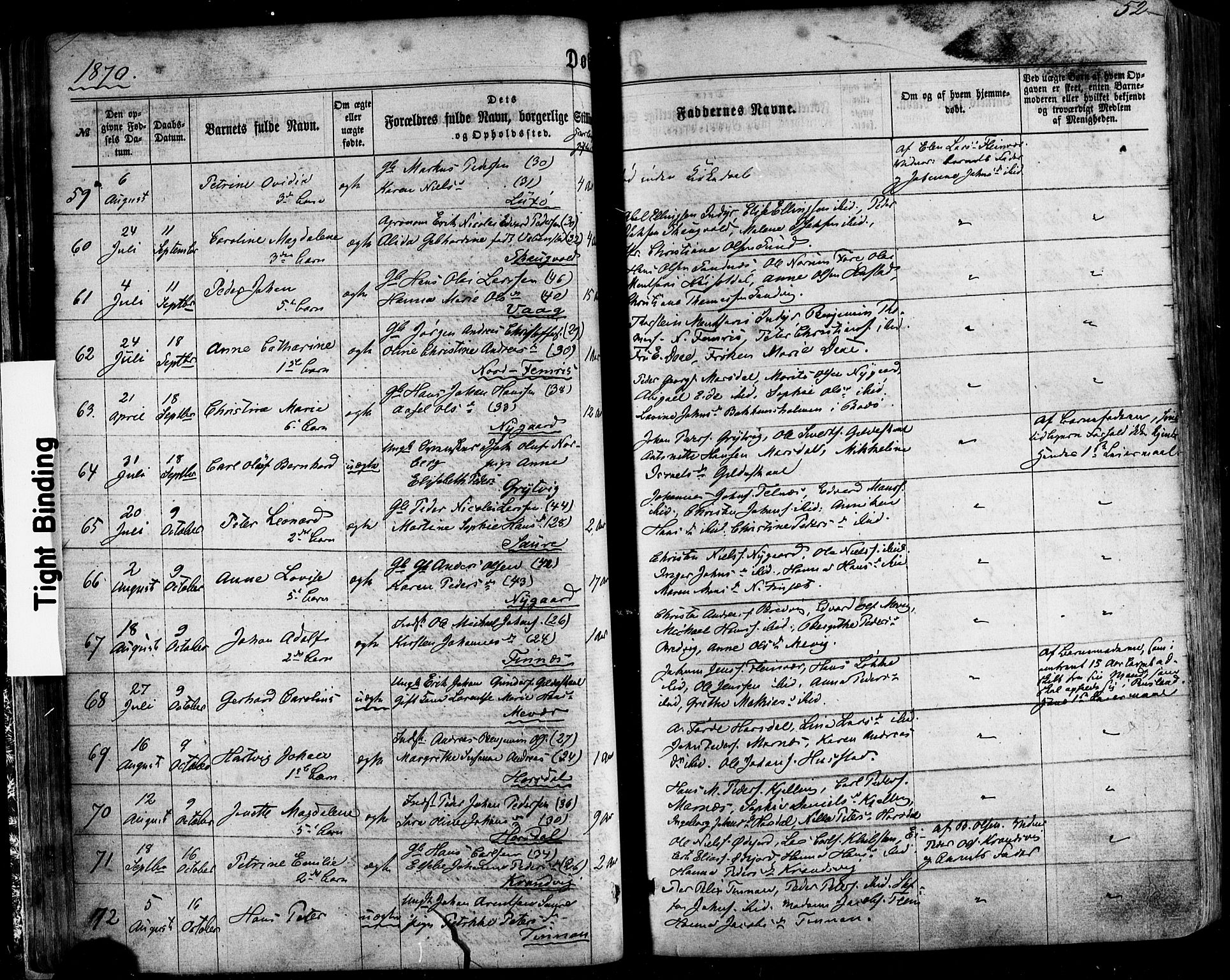 Ministerialprotokoller, klokkerbøker og fødselsregistre - Nordland, SAT/A-1459/805/L0098: Parish register (official) no. 805A05, 1862-1879, p. 52