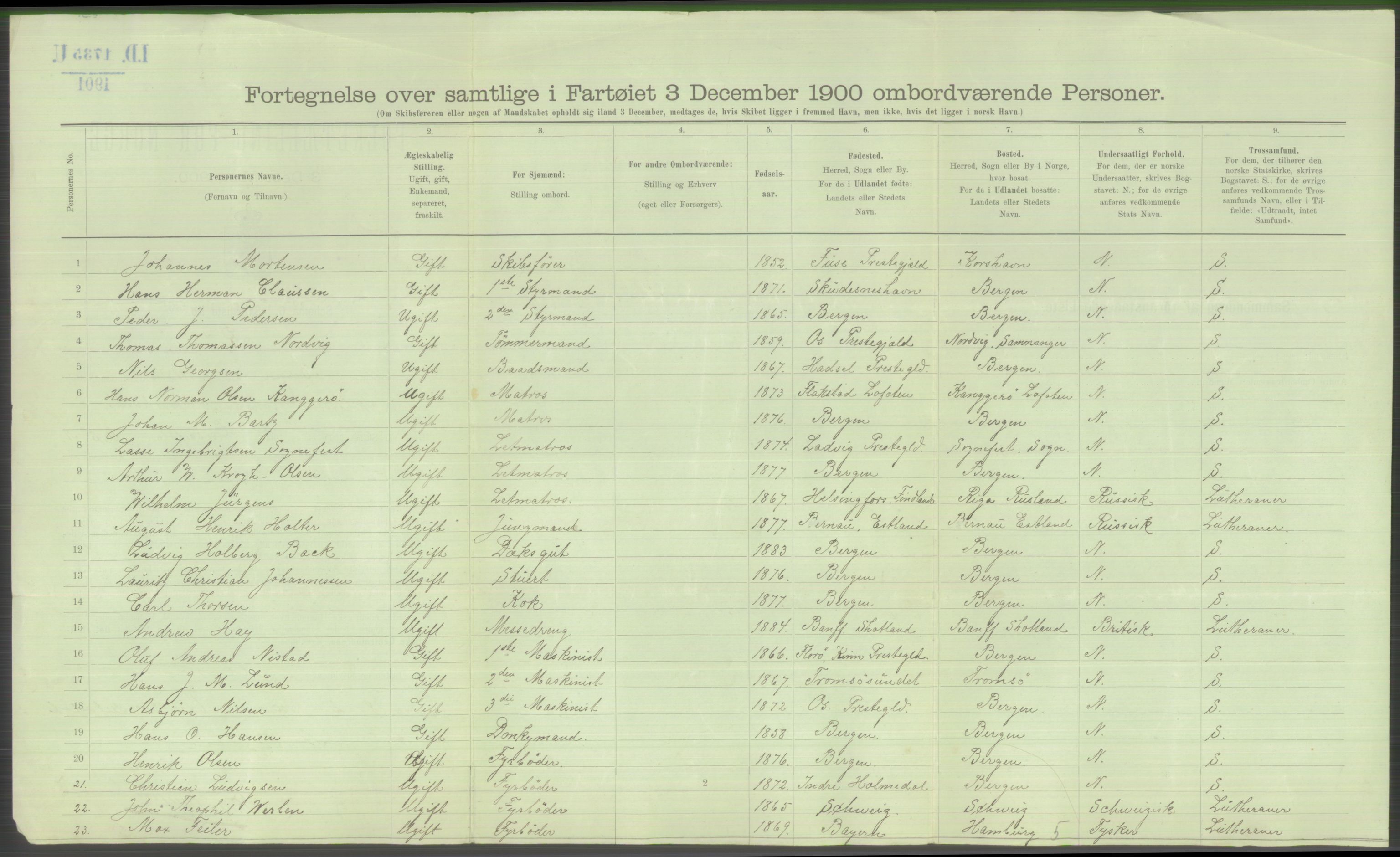 RA, 1900 Census - ship lists from ships in Norwegian harbours, harbours abroad and at sea, 1900, p. 4748