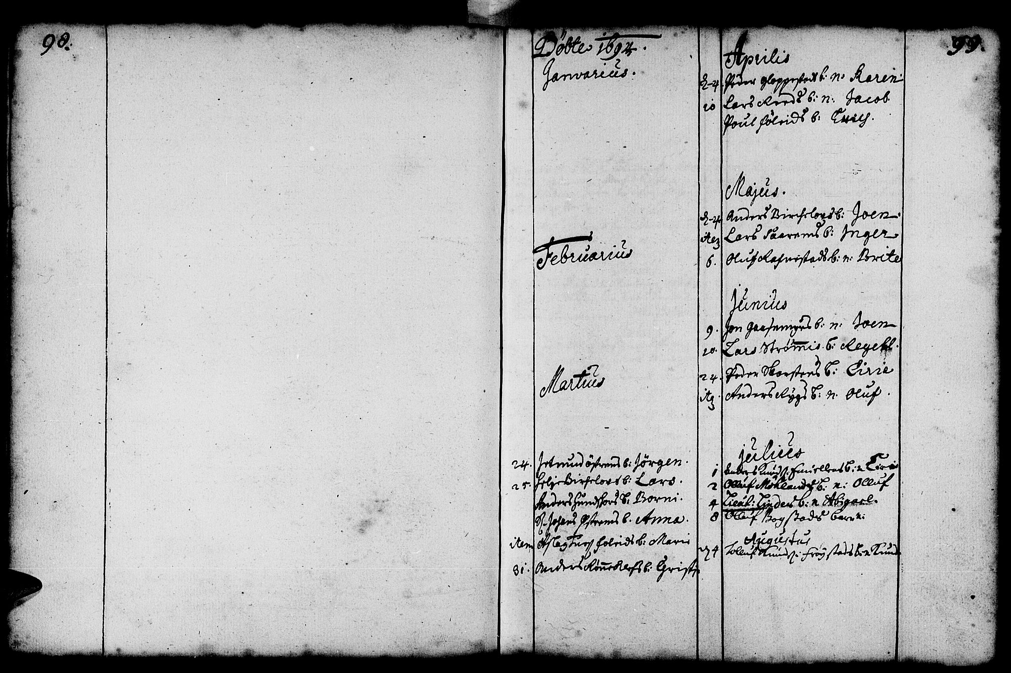 Gloppen sokneprestembete, AV/SAB-A-80101/H/Haa/Haaa/L0001: Parish register (official) no. A 1, 1686-1711, p. 98-99