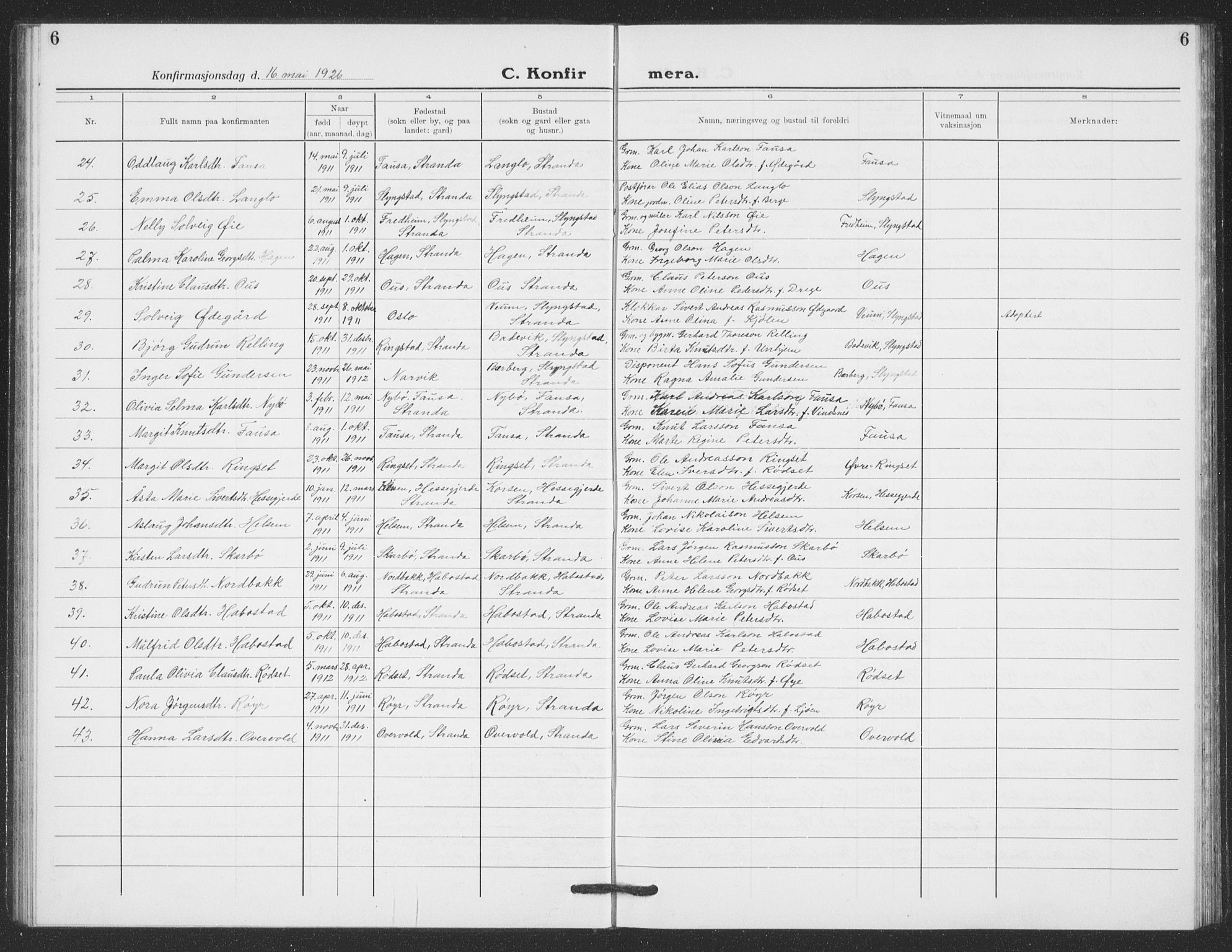 Ministerialprotokoller, klokkerbøker og fødselsregistre - Møre og Romsdal, SAT/A-1454/520/L0294: Parish register (copy) no. 520C06, 1923-1938, p. 6