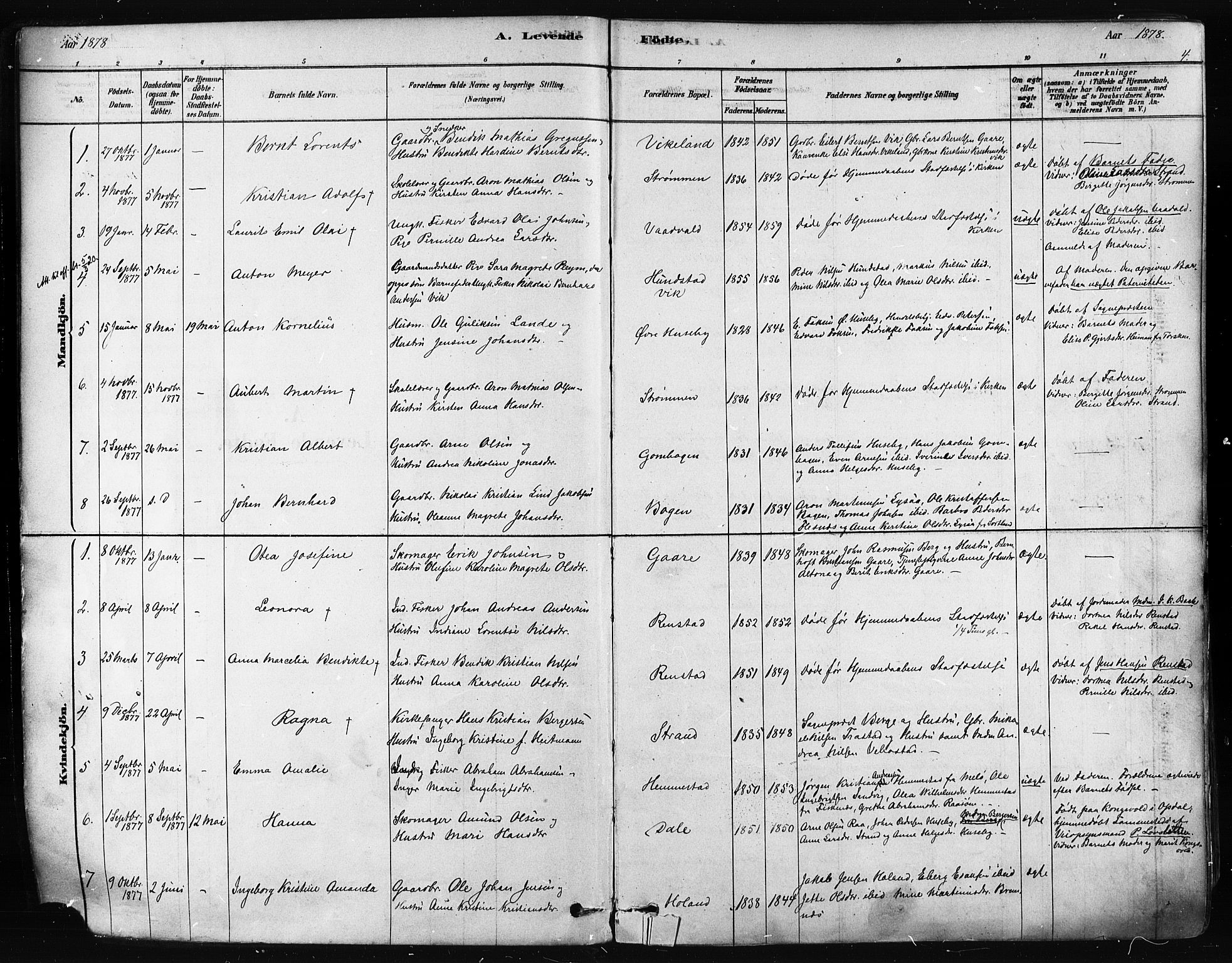 Kvæfjord sokneprestkontor, AV/SATØ-S-1323/G/Ga/Gaa/L0005kirke: Parish register (official) no. 5, 1878-1894, p. 4