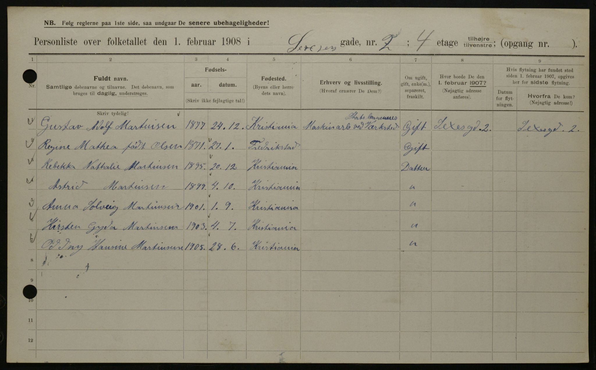 OBA, Municipal Census 1908 for Kristiania, 1908, p. 85166