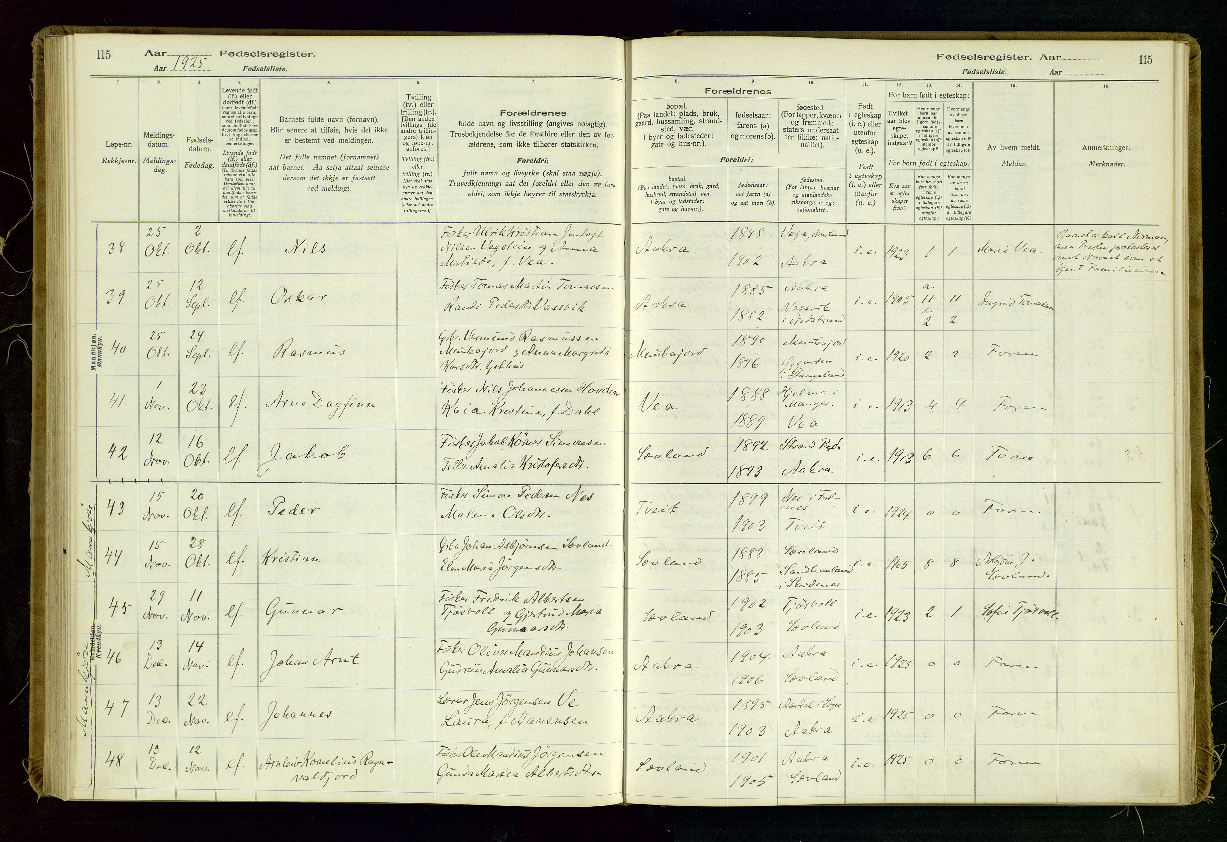 Kopervik sokneprestkontor, SAST/A-101850/I/Id/L0006: Birth register no. 6, 1916-1934, p. 115