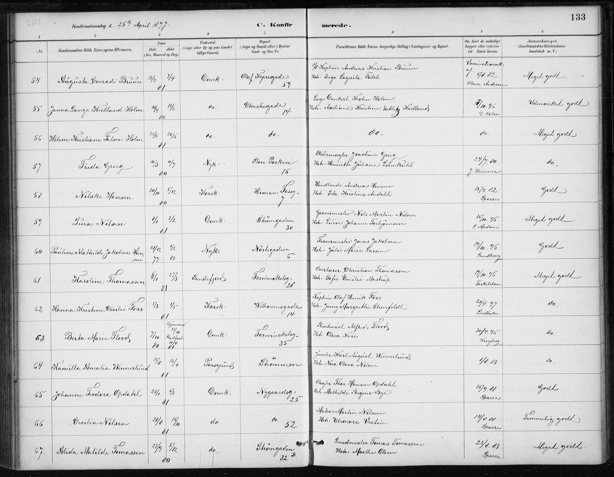 Johanneskirken sokneprestembete, AV/SAB-A-76001/H/Haa/L0008: Parish register (official) no. C 1, 1885-1907, p. 133