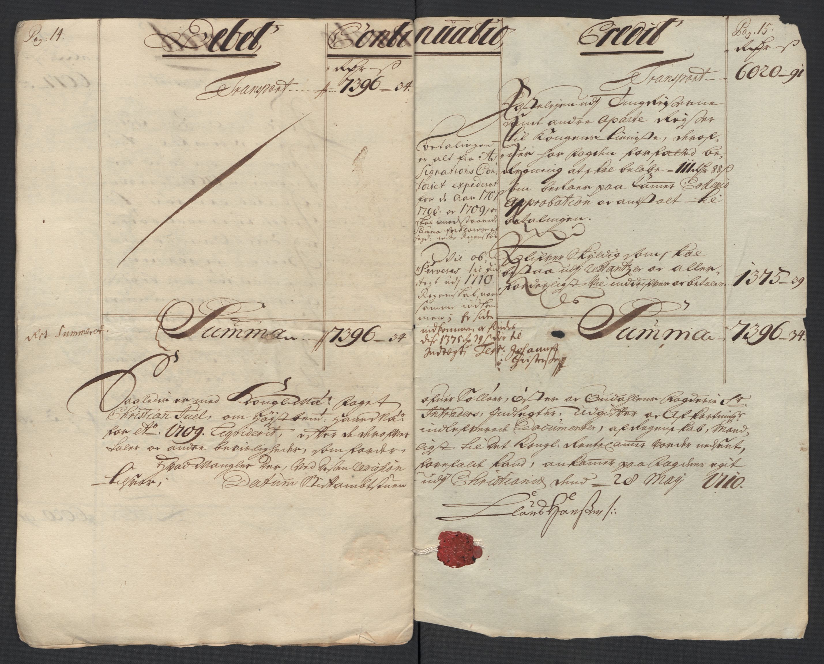 Rentekammeret inntil 1814, Reviderte regnskaper, Fogderegnskap, AV/RA-EA-4092/R13/L0846: Fogderegnskap Solør, Odal og Østerdal, 1709, p. 20