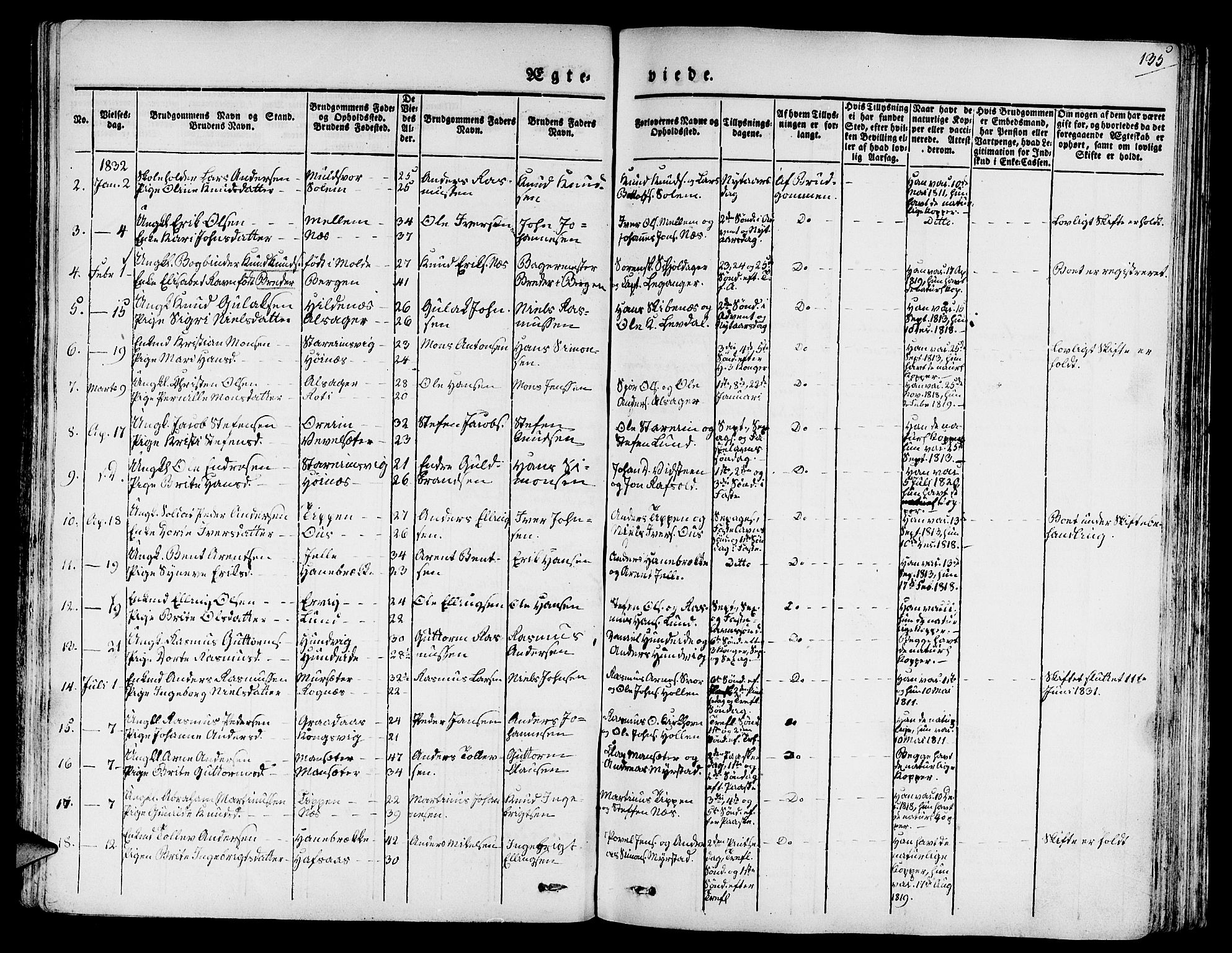 Eid sokneprestembete, AV/SAB-A-82301/H/Haa/Haaa/L0006: Parish register (official) no. A 6, 1831-1843, p. 135