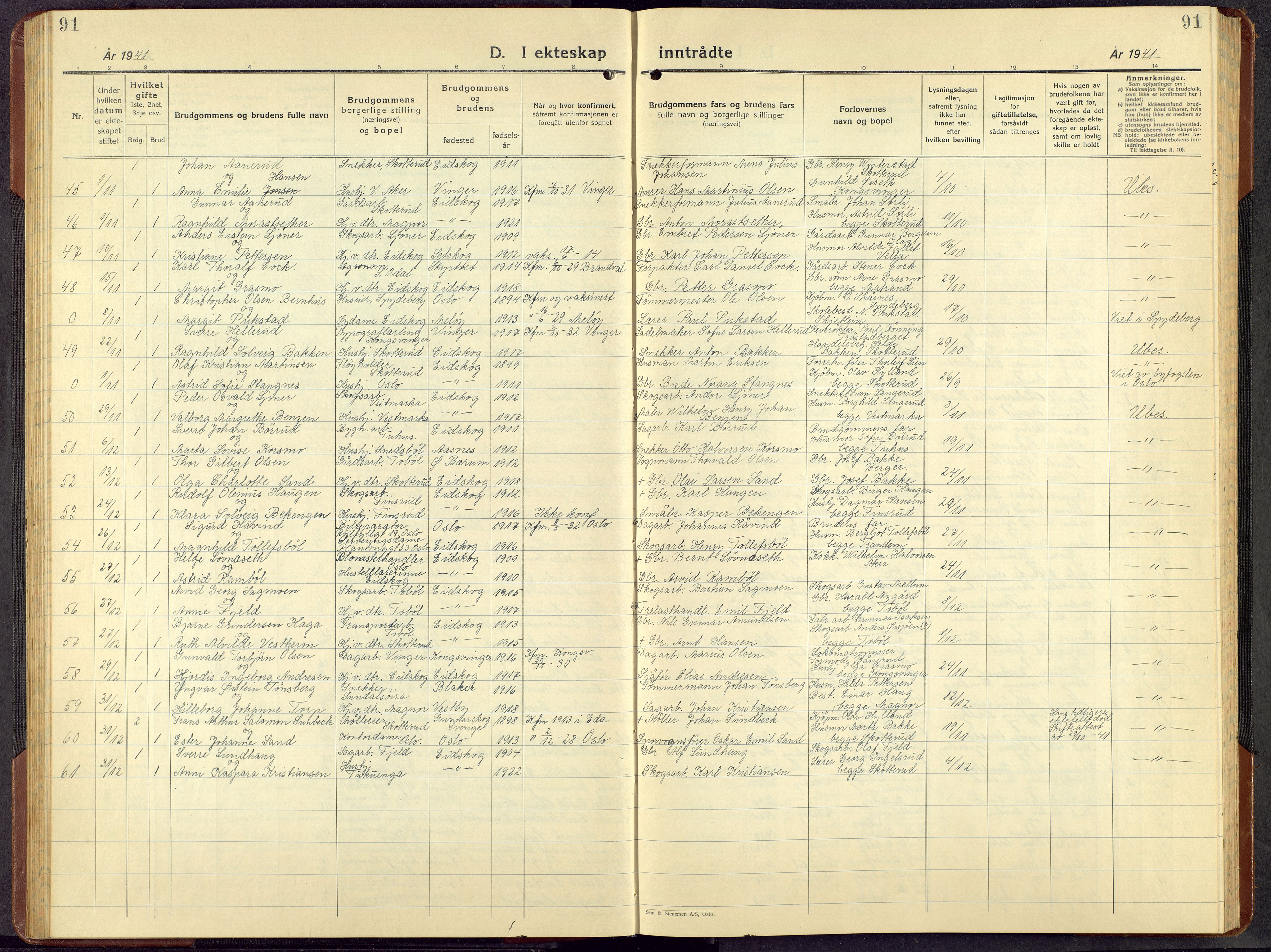 Eidskog prestekontor, AV/SAH-PREST-026/H/Ha/Hab/L0008: Parish register (copy) no. 8, 1938-1959, p. 91