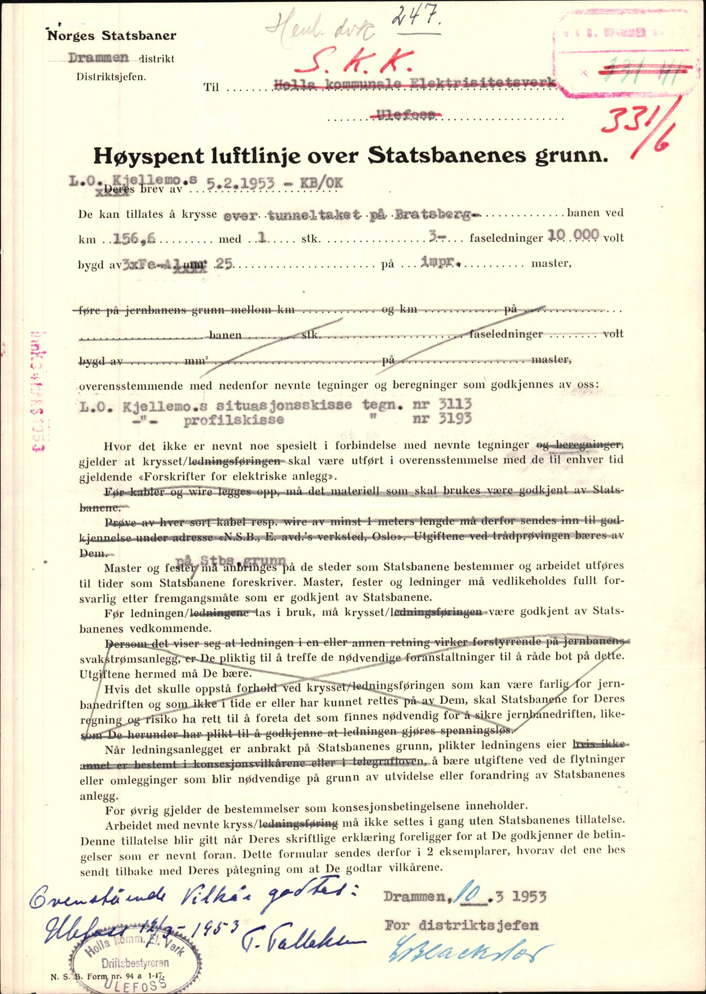 Norges Statsbaner Drammen distrikt (NSB), AV/SAKO-A-30/F/Fe/Fee/L0003: Kabelkryss Drammenbanen, Bratsbergbanen, Numedalsbanen og Sørlandsbanen, 1903-1989, p. 915