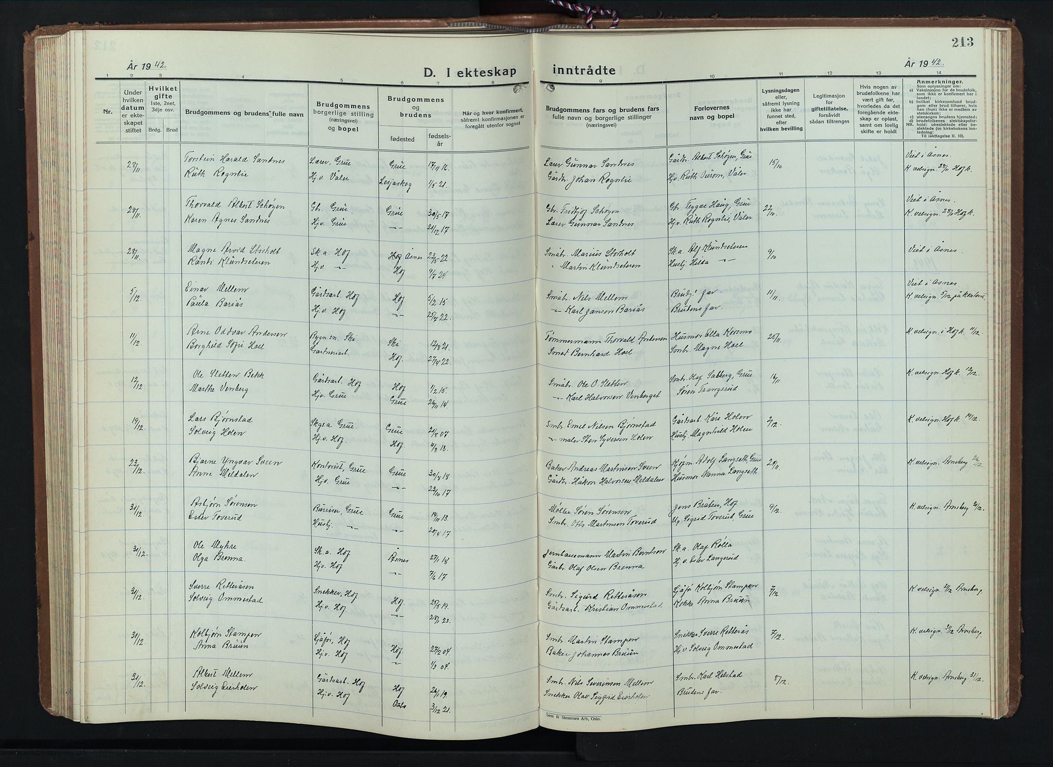 Hof prestekontor, AV/SAH-PREST-038/H/Ha/Hab/L0003: Parish register (copy) no. 3, 1933-1947, p. 213