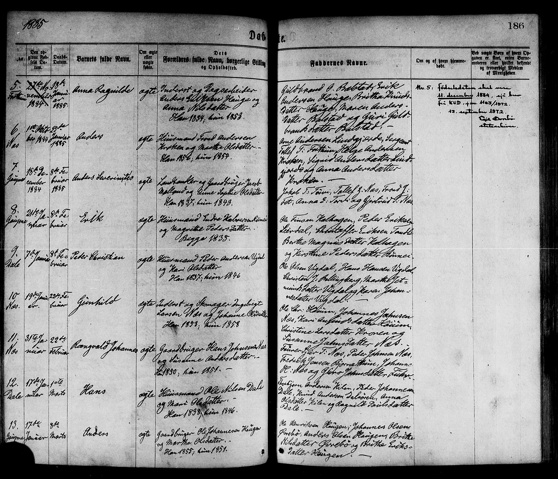 Luster sokneprestembete, AV/SAB-A-81101/H/Haa/Haaa/L0010: Parish register (official) no. A 10, 1871-1886, p. 186