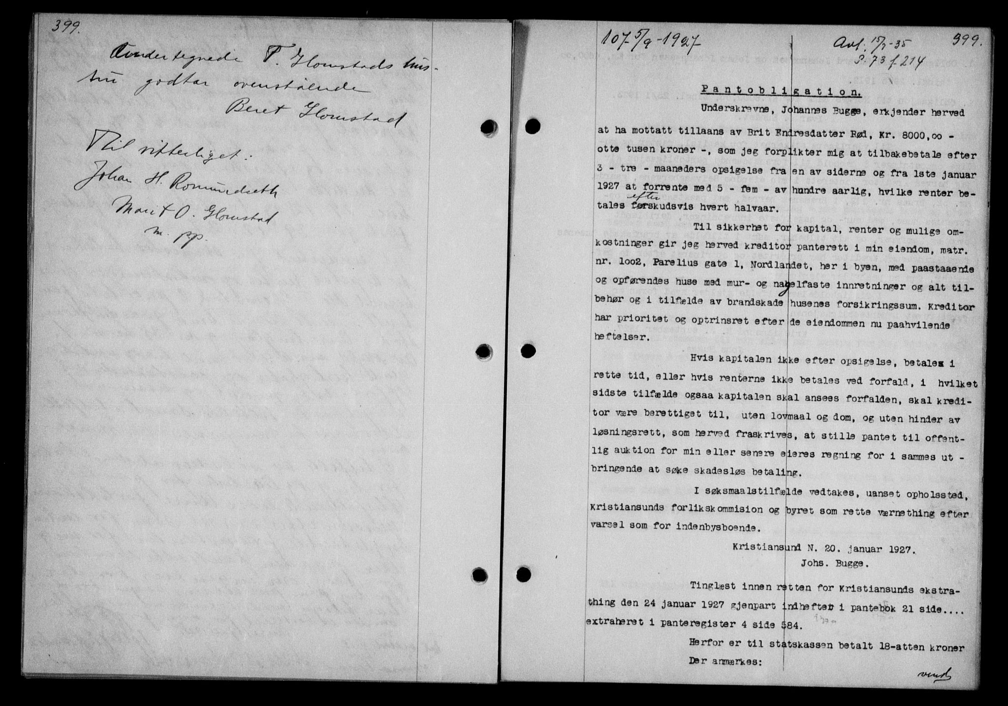 Nordmøre sorenskriveri, AV/SAT-A-4132/1/2/2Ca/L0062: Mortgage book no. 52, 1927-1927, Deed date: 05.09.1927