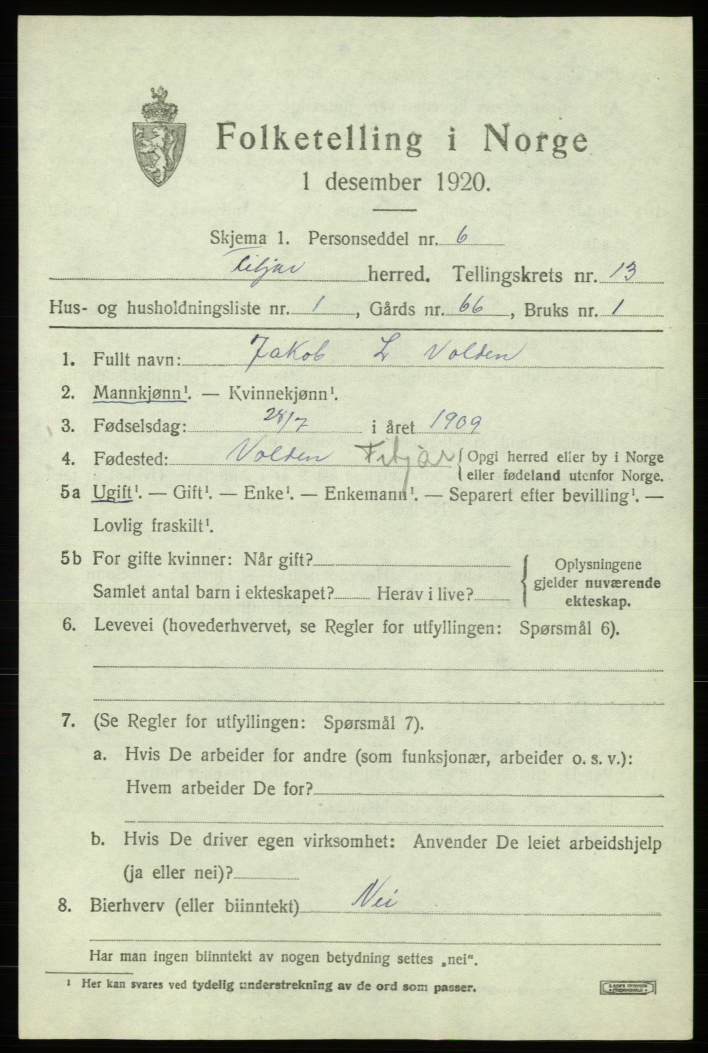 SAB, 1920 census for Fitjar, 1920, p. 5084