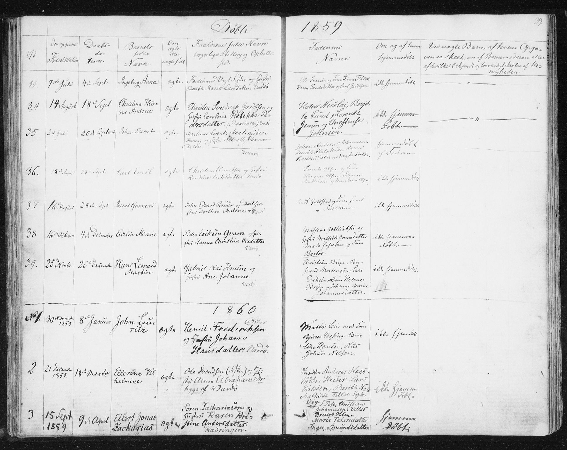 Vardø sokneprestkontor, SATØ/S-1332/H/Ha/L0003kirke: Parish register (official) no. 3, 1843-1861, p. 39
