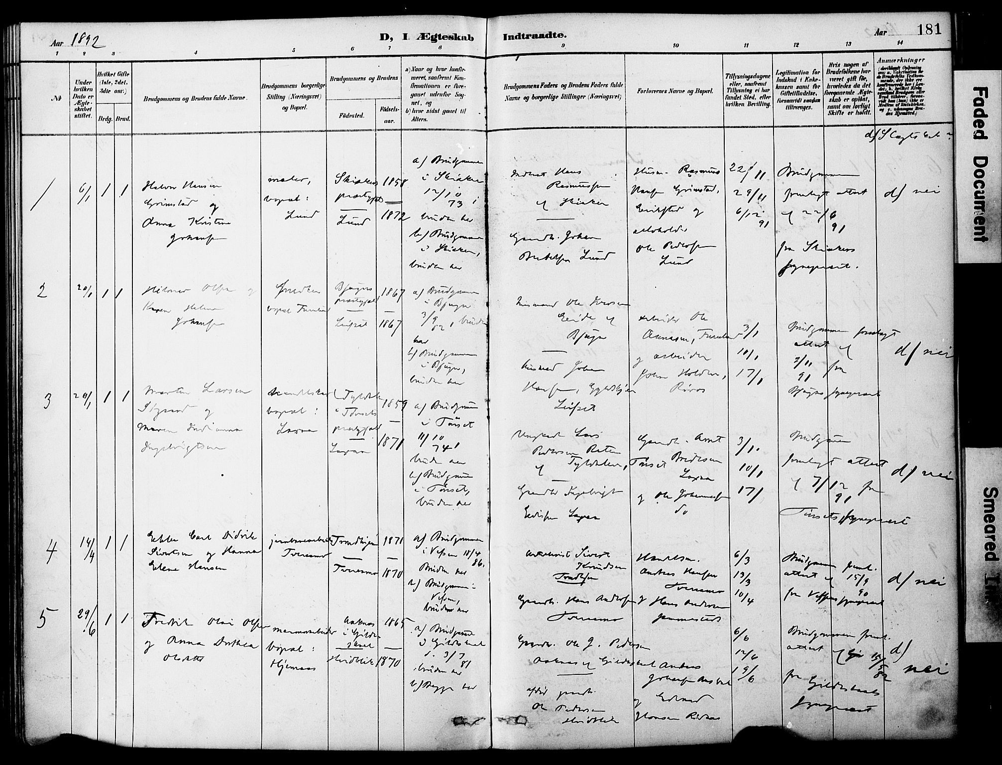 Ministerialprotokoller, klokkerbøker og fødselsregistre - Nordland, AV/SAT-A-1459/849/L0690: Parish register (official) no. 849A02, 1890-1897, p. 181