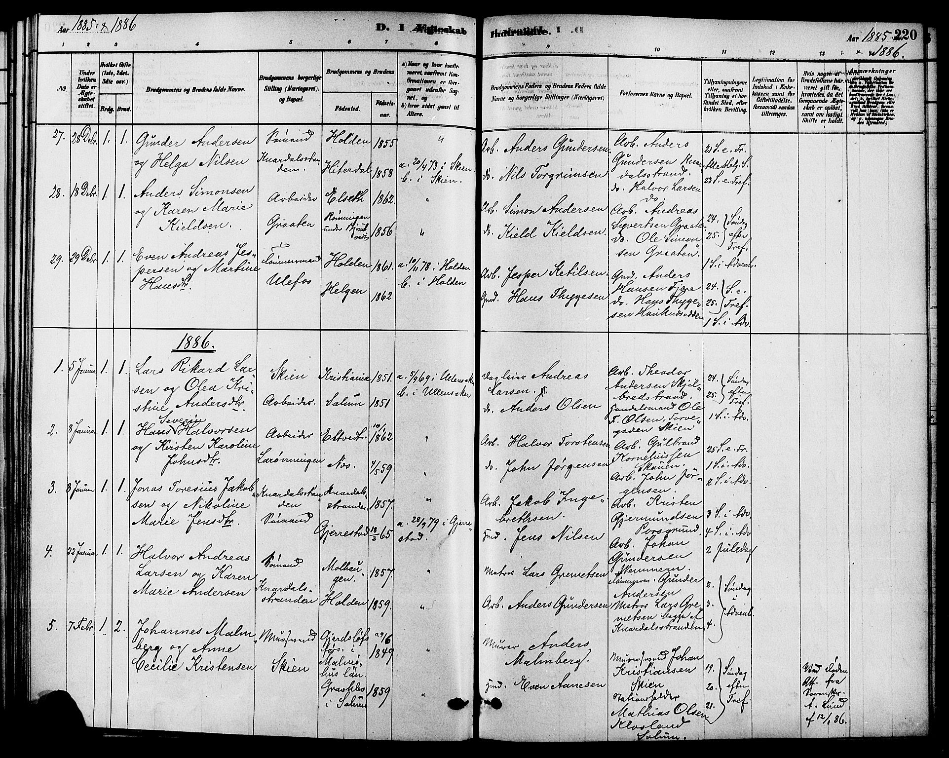 Solum kirkebøker, AV/SAKO-A-306/F/Fa/L0009: Parish register (official) no. I 9, 1877-1887, p. 220