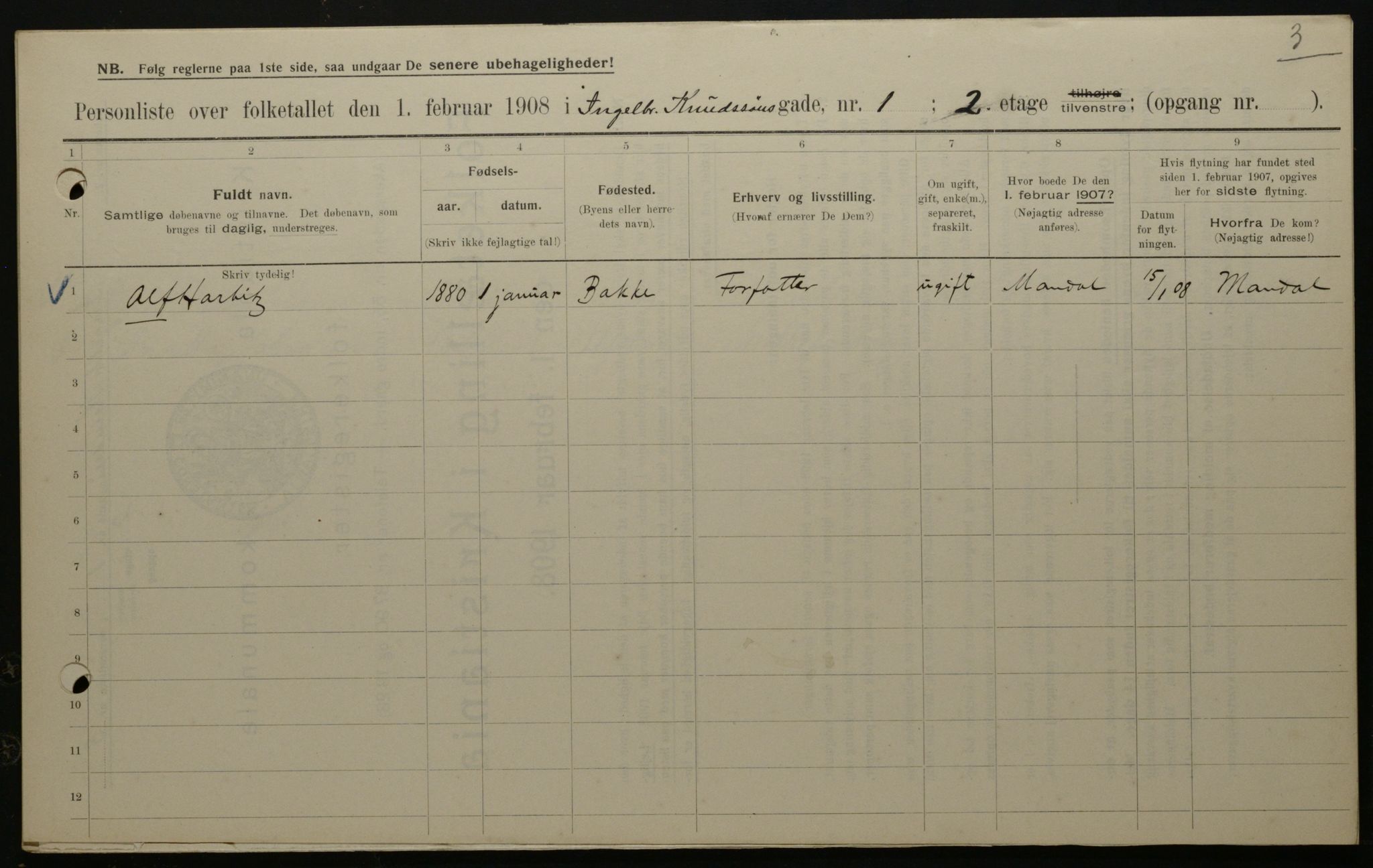 OBA, Municipal Census 1908 for Kristiania, 1908, p. 39346