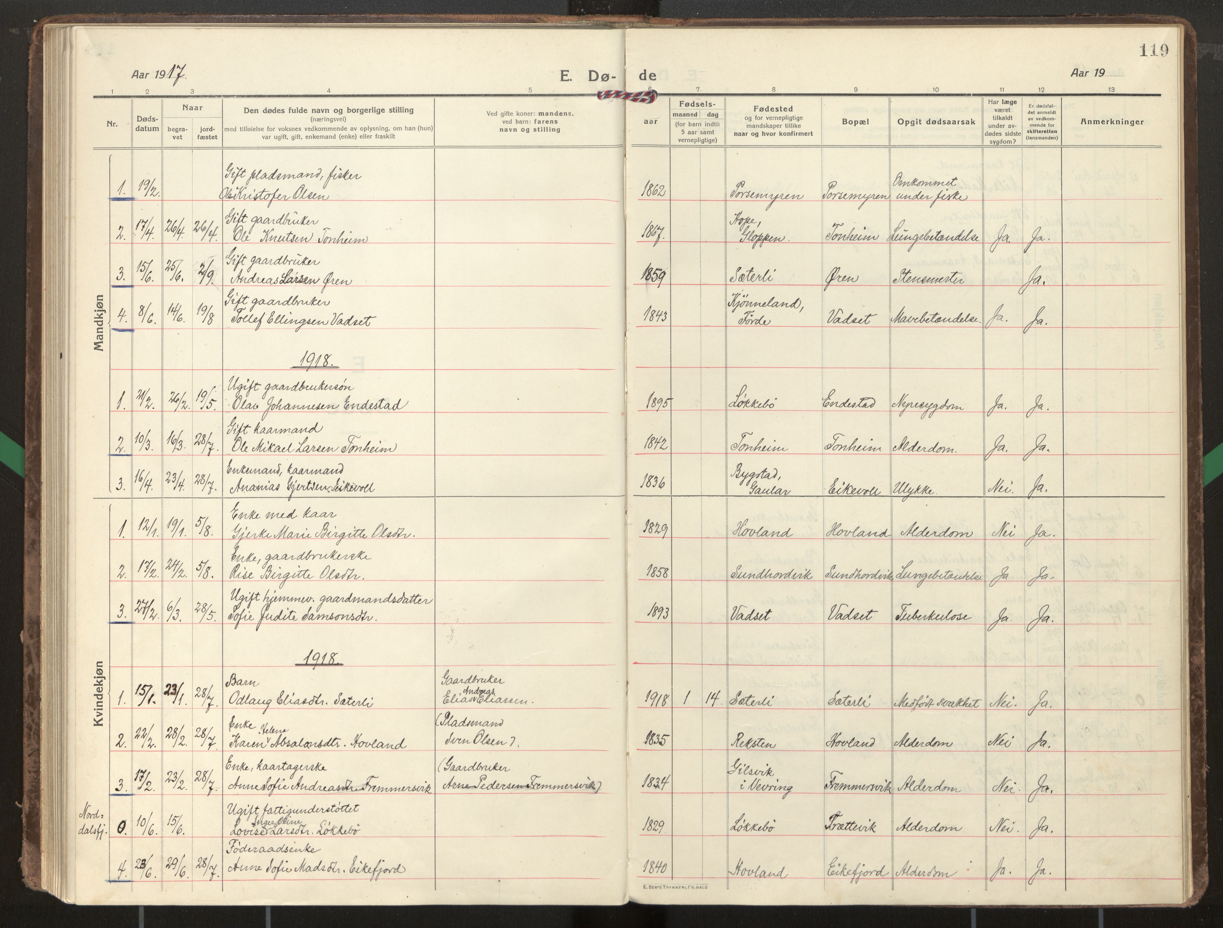 Kinn sokneprestembete, SAB/A-80801/H/Haa/Haae/L0002: Parish register (official) no. E 2, 1917-1937, p. 119