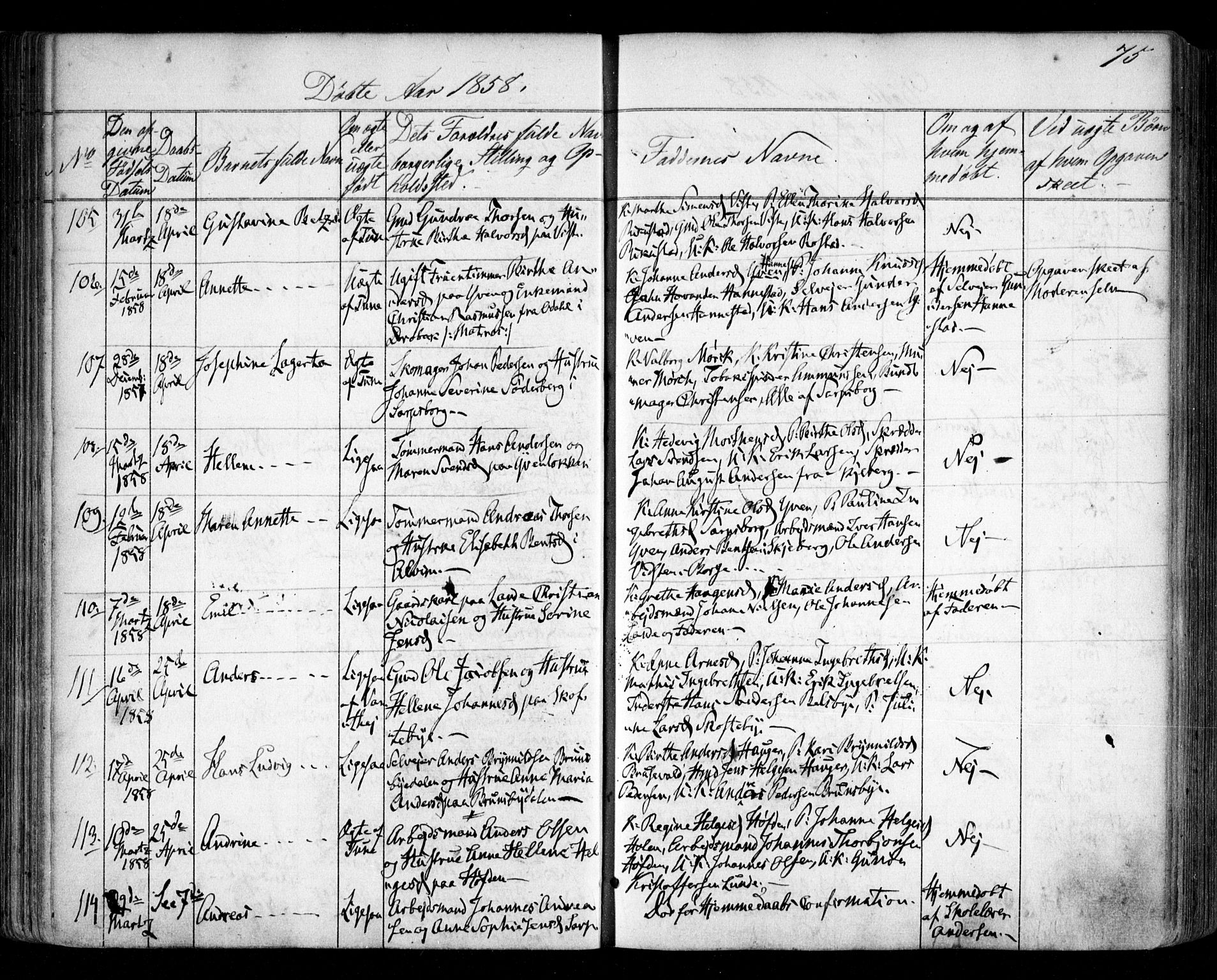Tune prestekontor Kirkebøker, AV/SAO-A-2007/F/Fa/L0012: Parish register (official) no. 12, 1856-1859, p. 75