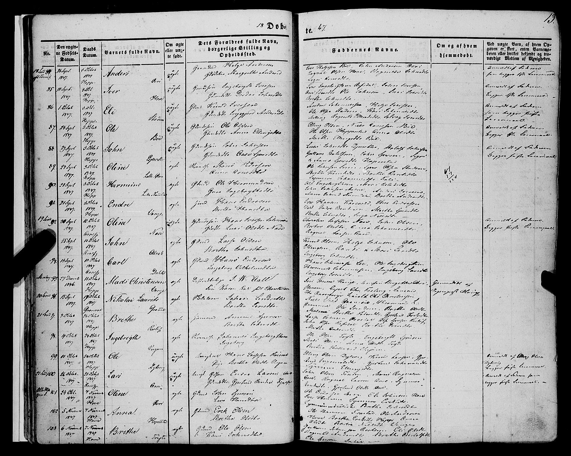Vik sokneprestembete, SAB/A-81501: Parish register (official) no. A 8, 1846-1865, p. 13